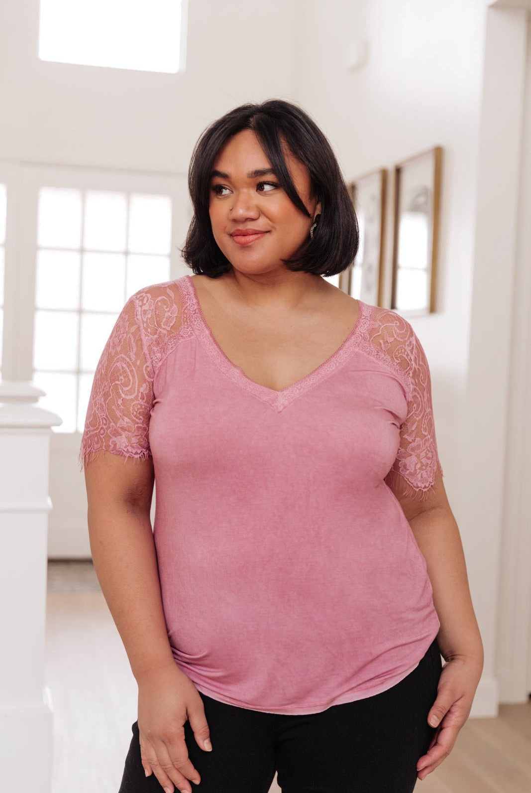 A Little Bit of Lace Top In Pink (Online Exclusive) - Uptown Boutique Ramona