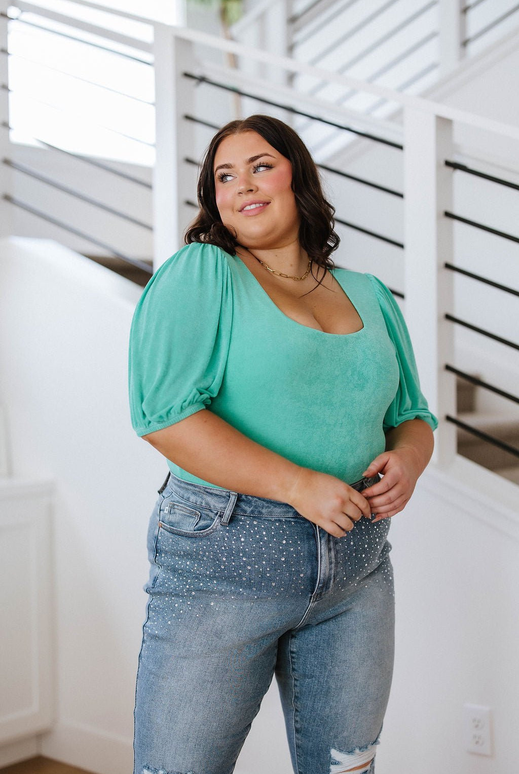 A Total Vision Square Neck Bodysuit in Mint (Online Exclusive) - Uptown Boutique Ramona
