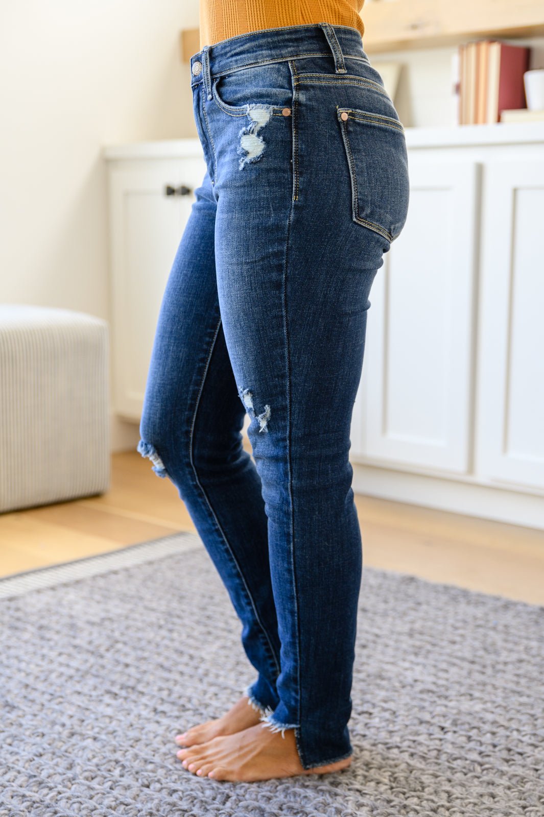 Annalise Slanted Raw Hem Skinny Jeans (Online Exclusive) - Uptown Boutique Ramona