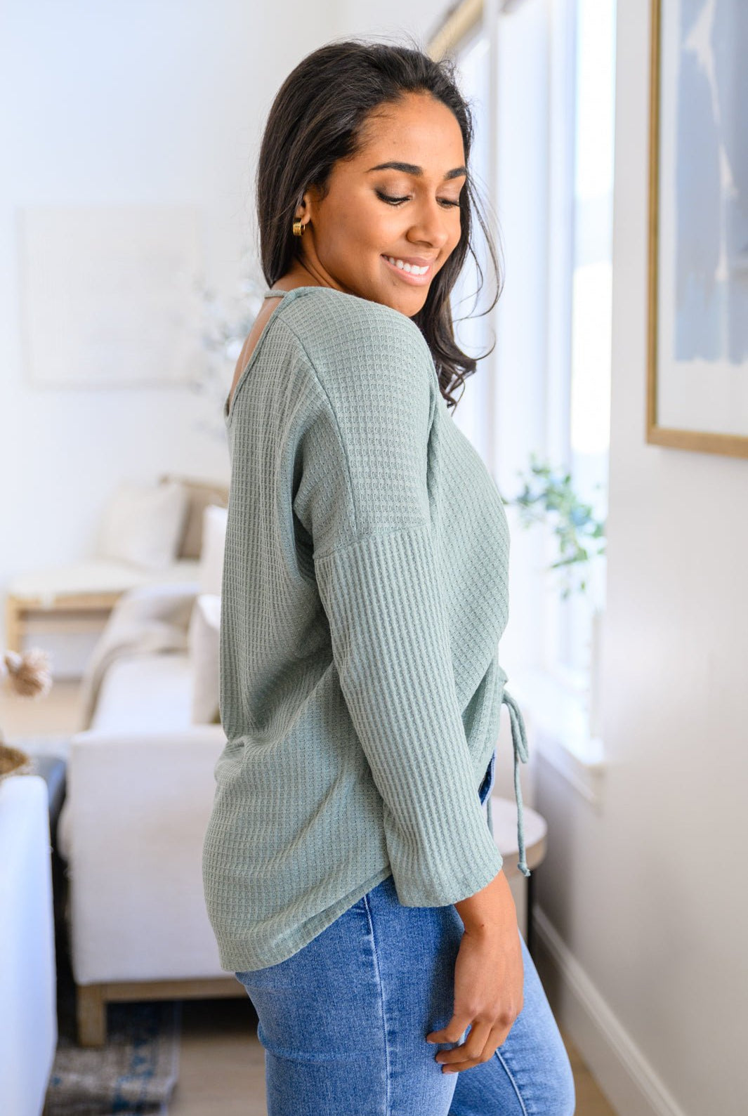 Austin Waffle Knit Basic Top In Sage (Online Exclusive) - Uptown Boutique Ramona
