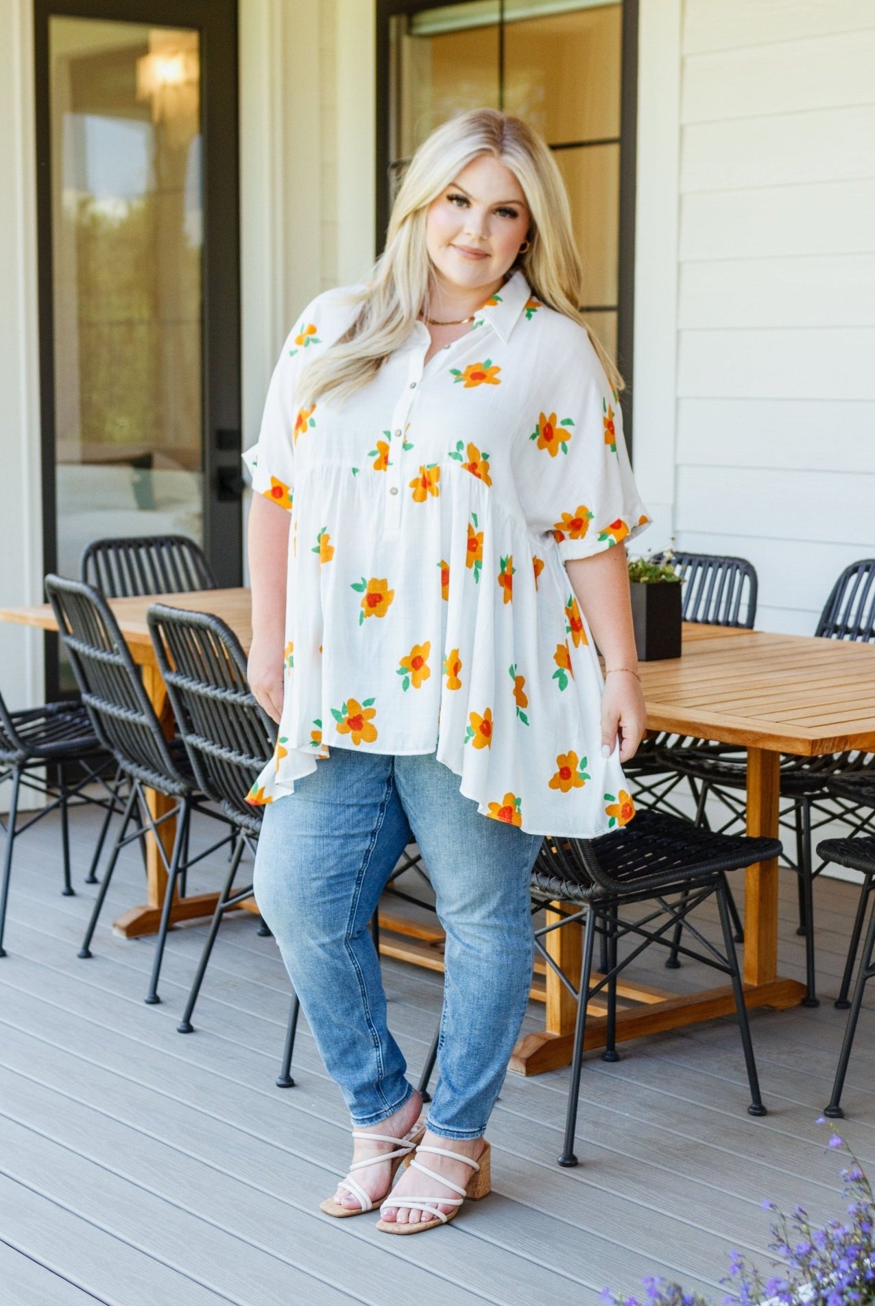 Blissed Out Button Up Babydoll Tunic (Online Exclusive) - Uptown Boutique Ramona