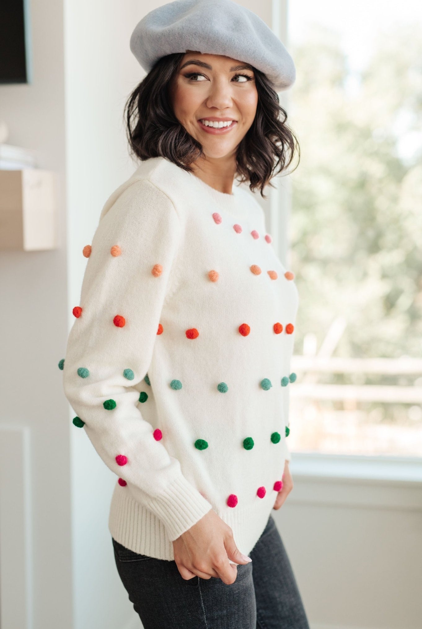 Candy Buttons Pom Detail Sweater (Online Exclusive) - Uptown Boutique Ramona