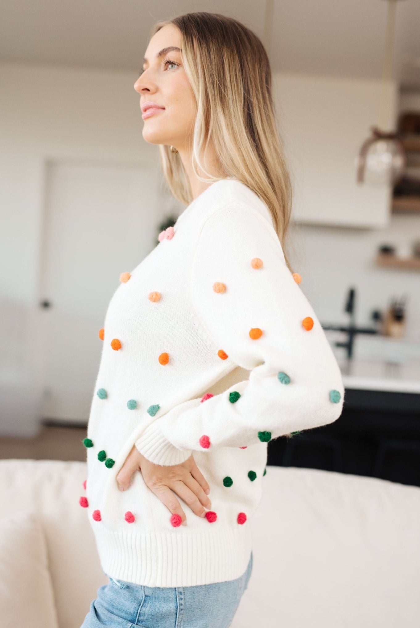 Candy Buttons Pom Detail Sweater (Online Exclusive) - Uptown Boutique Ramona