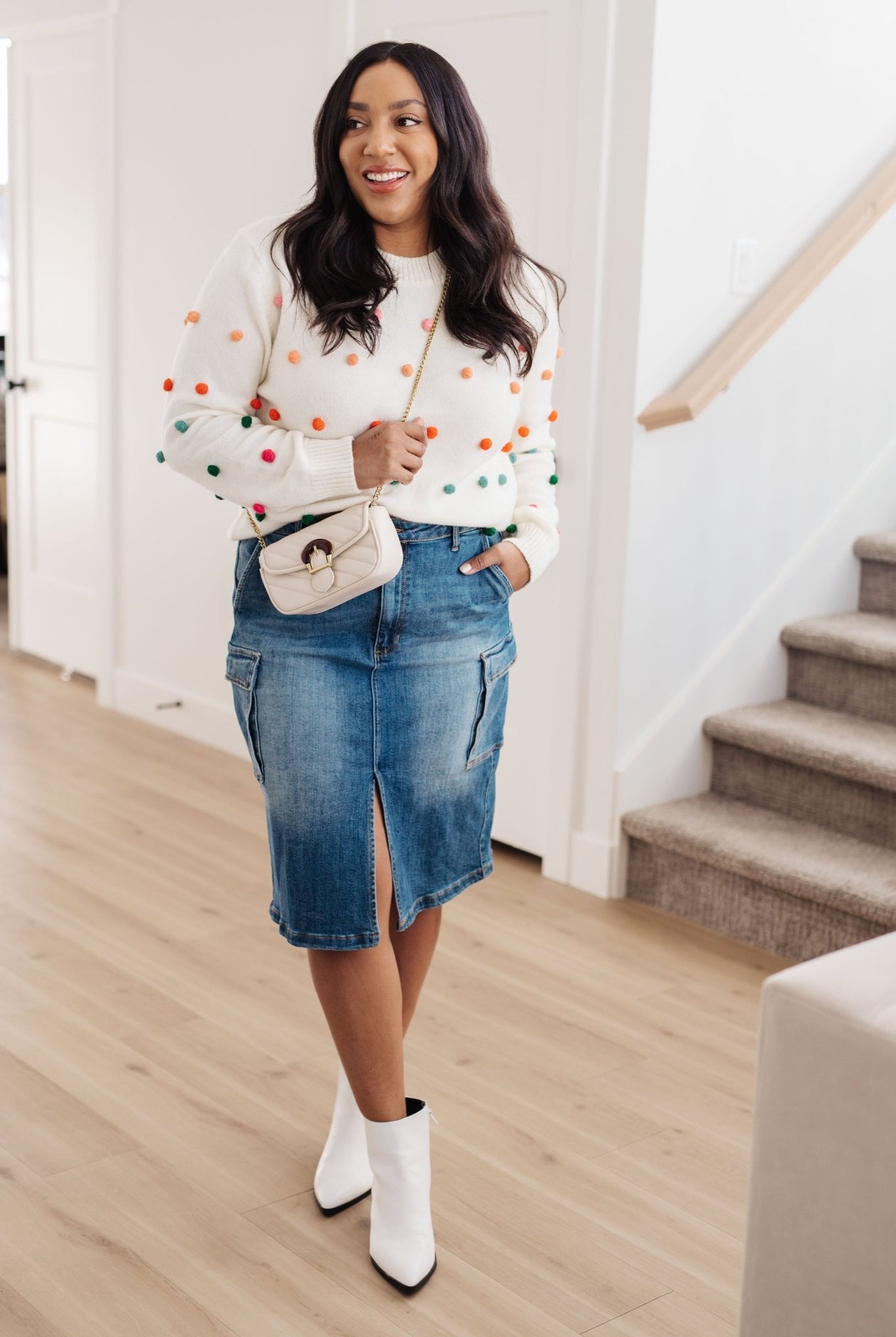 Candy Buttons Pom Detail Sweater (Online Exclusive) - Uptown Boutique Ramona