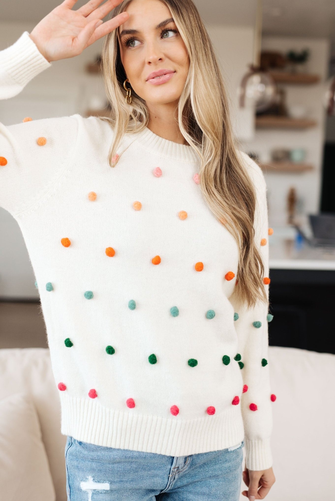 Candy Buttons Pom Detail Sweater (Online Exclusive) - Uptown Boutique Ramona