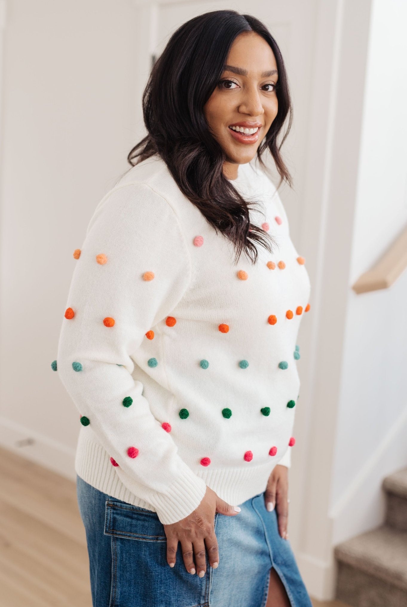 Candy Buttons Pom Detail Sweater (Online Exclusive) - Uptown Boutique Ramona