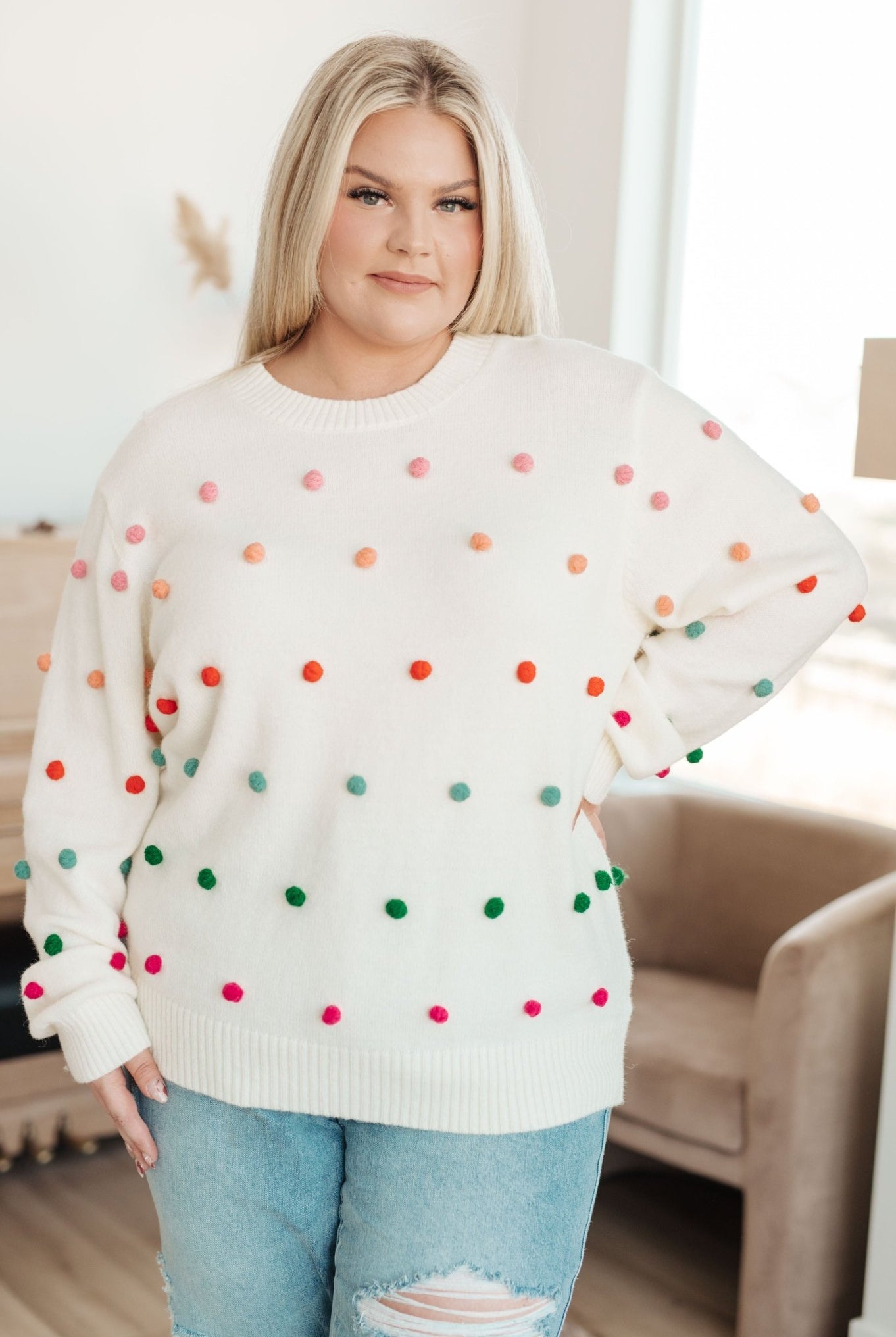 Candy Buttons Pom Detail Sweater (Online Exclusive) - Uptown Boutique Ramona