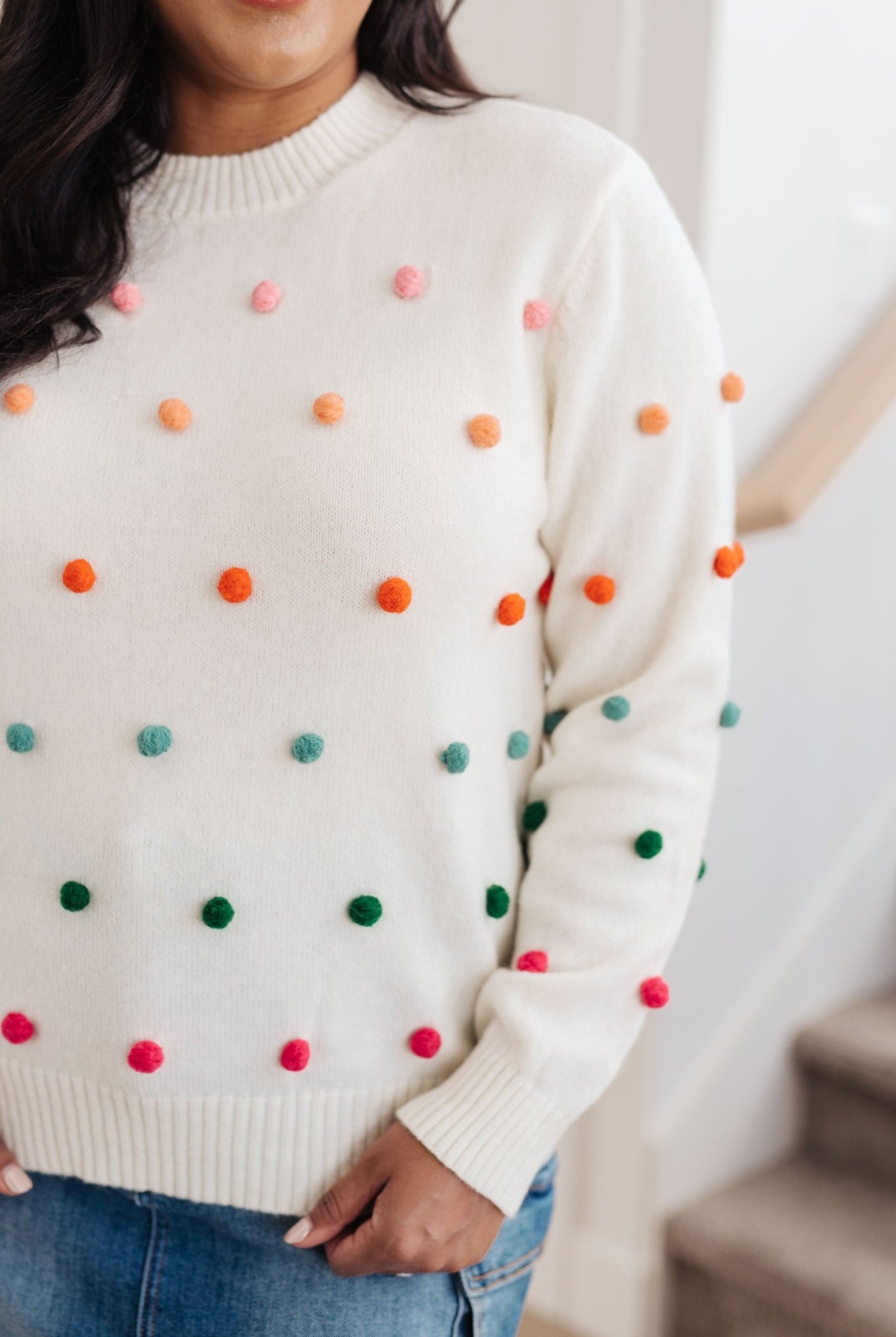 Candy Buttons Pom Detail Sweater (Online Exclusive) - Uptown Boutique Ramona