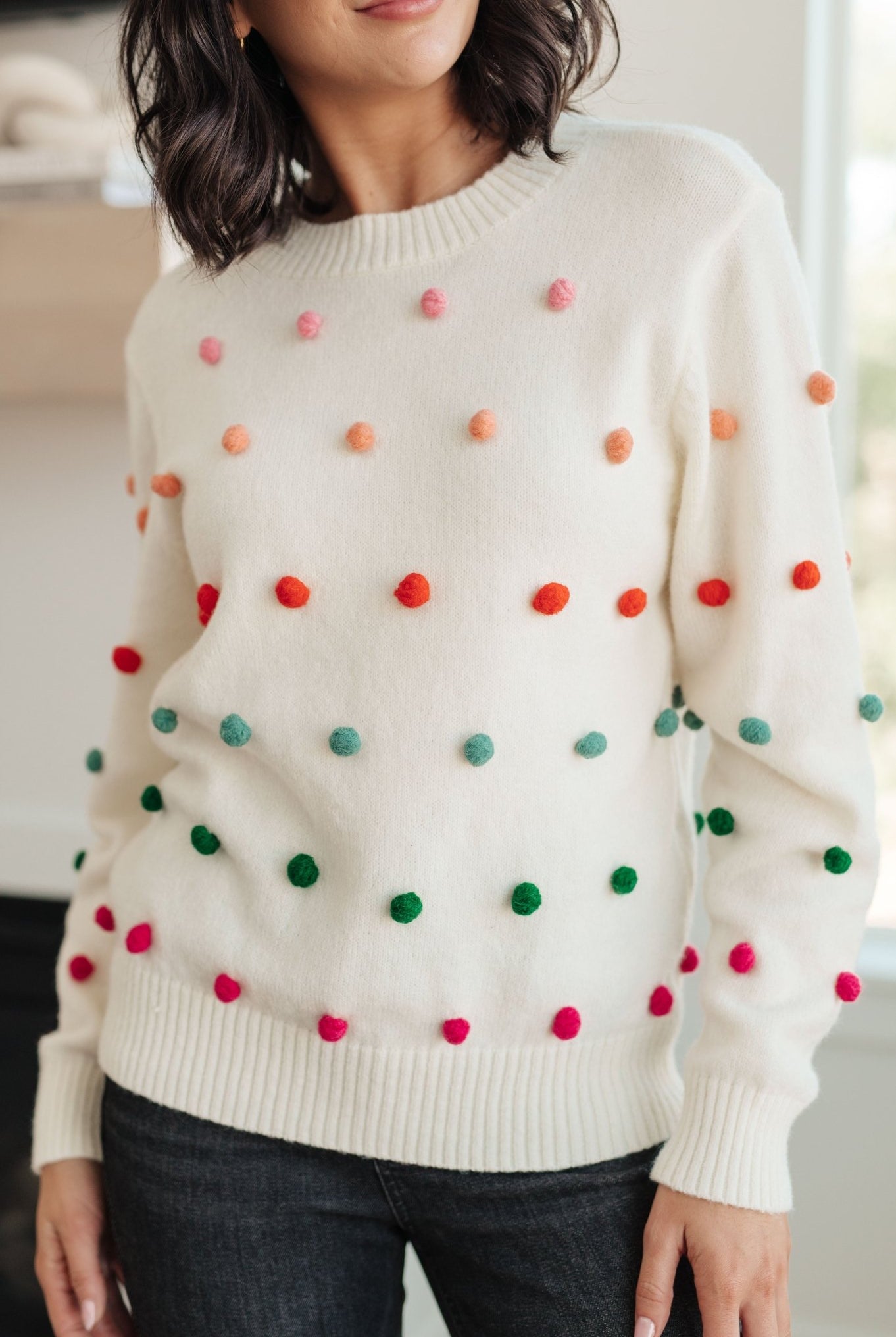 Candy Buttons Pom Detail Sweater (Online Exclusive) - Uptown Boutique Ramona