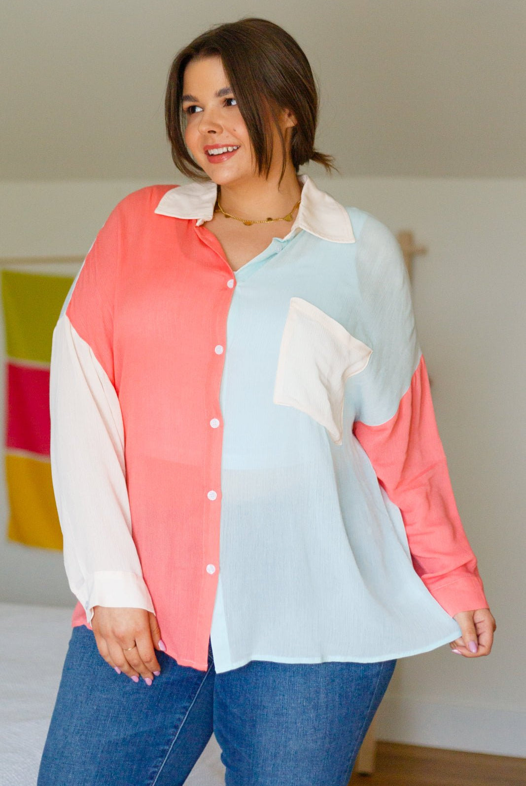 Capture The Day Two Toned Button Up (Online Exclusive) - Uptown Boutique Ramona