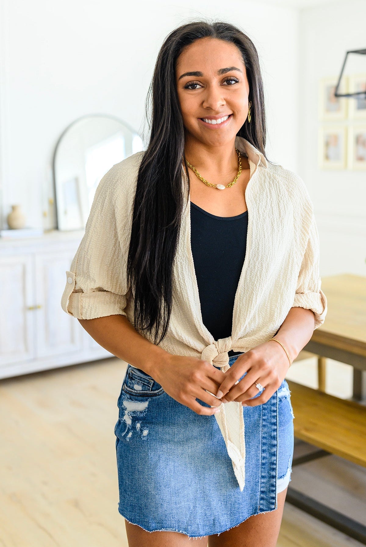 Castaway Tie Front Shirt (Online Exclusive) - Uptown Boutique Ramona