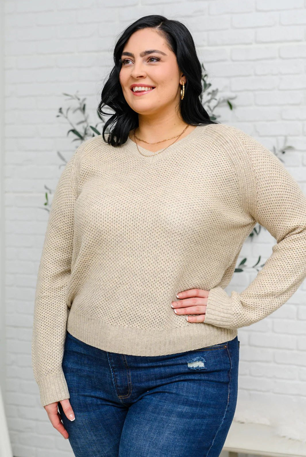 Chai Latte V - Neck Sweater in Oatmeal (Online Exclusive) - Uptown Boutique Ramona