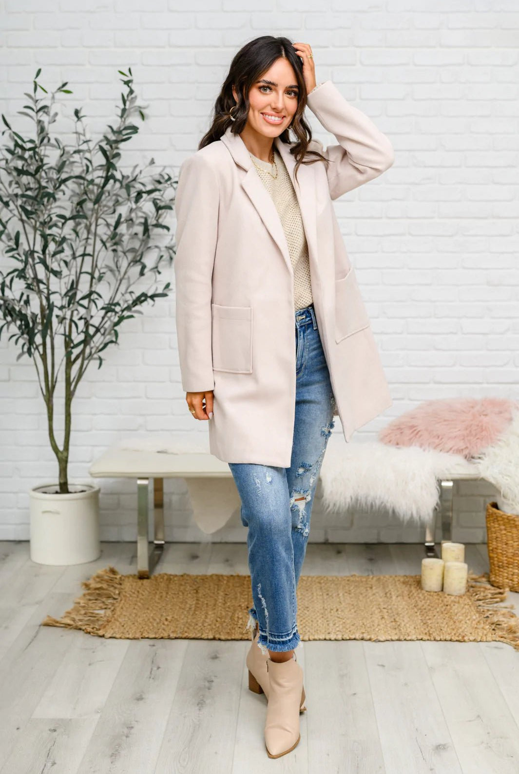 Chai Latte V - Neck Sweater in Oatmeal (Online Exclusive) - Uptown Boutique Ramona