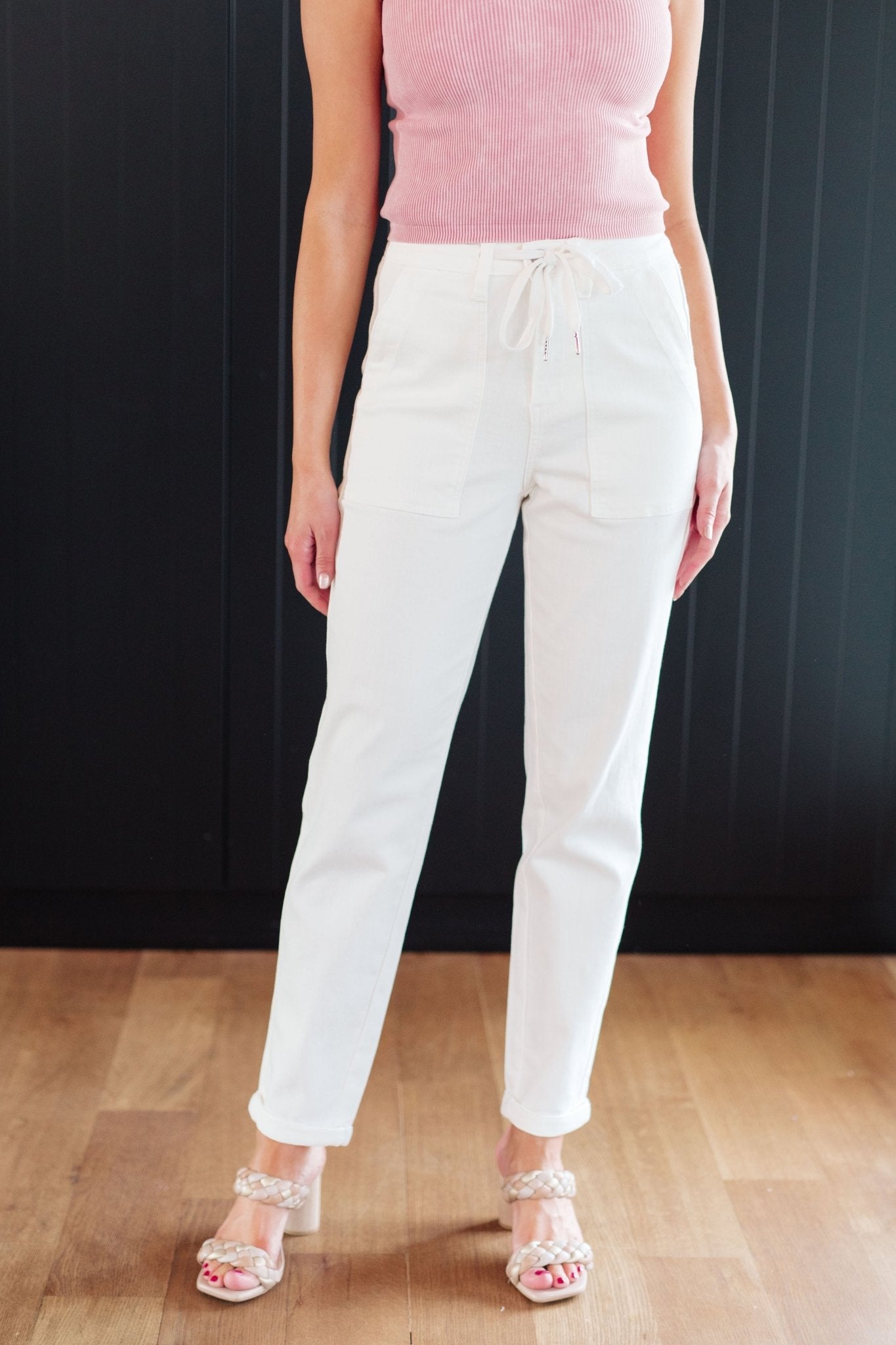 Charlene High Rise Contrast Thread Jogger in Ecru (Online Exclusive) - Uptown Boutique Ramona