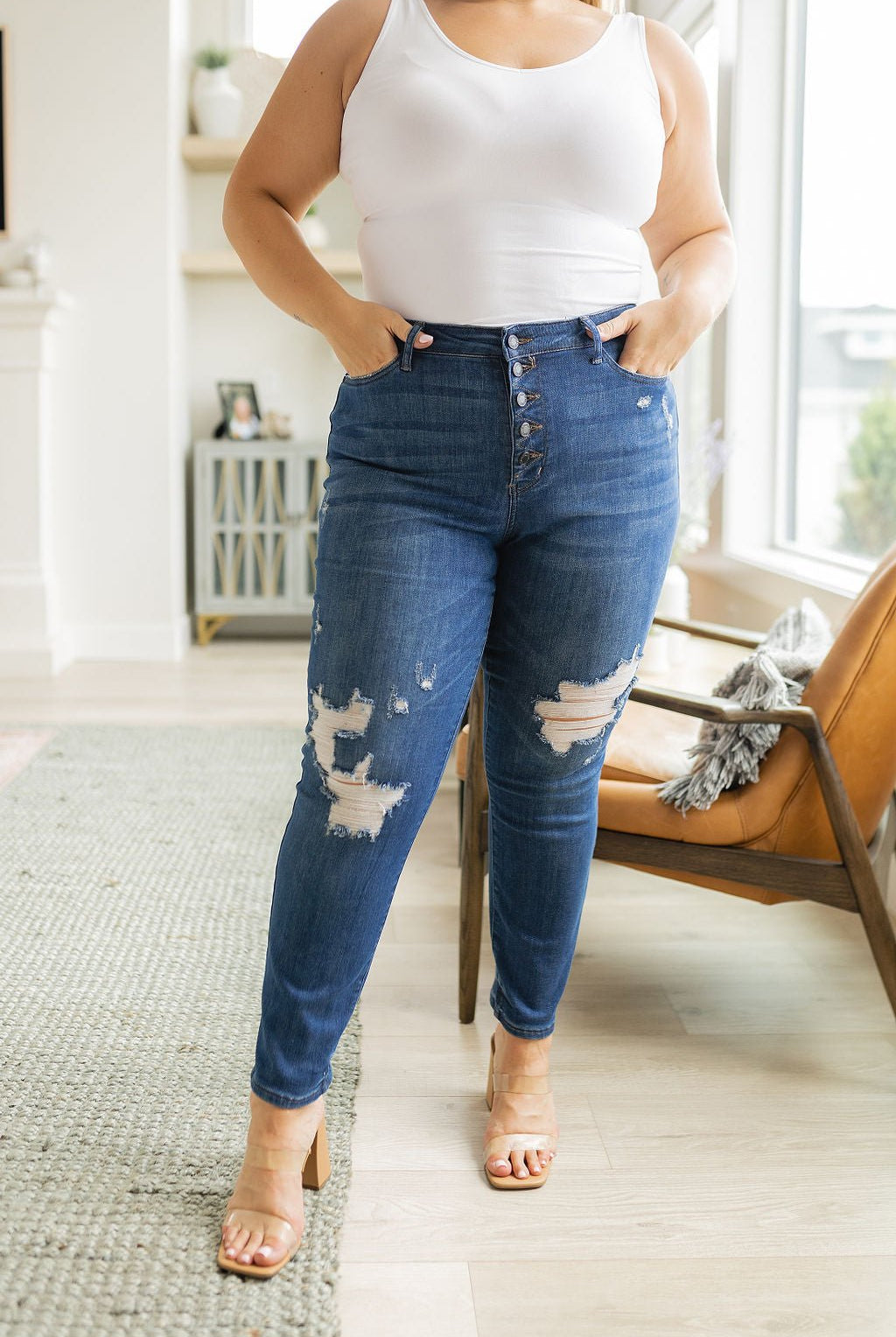 Colt High Rise Button Fly Distressed Boyfriend Jeans (Online Exclusive) - Uptown Boutique Ramona