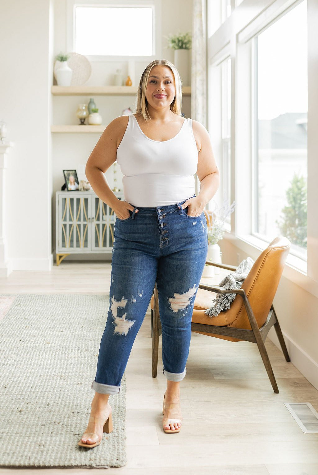 Colt High Rise Button Fly Distressed Boyfriend Jeans (Online Exclusive) - Uptown Boutique Ramona