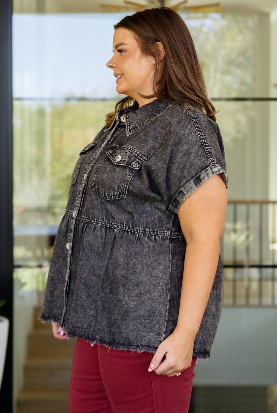 Cool and Carefree Denim Button Down (Online Exclusive) - Uptown Boutique Ramona