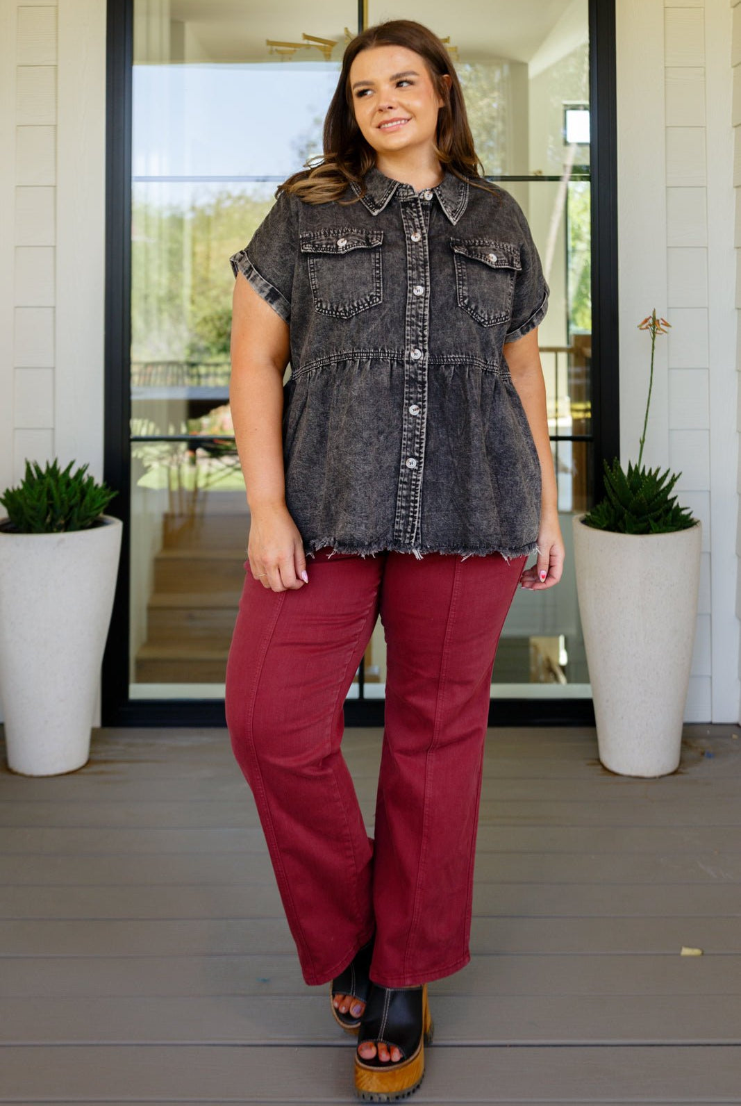 Cool and Carefree Denim Button Down (Online Exclusive) - Uptown Boutique Ramona