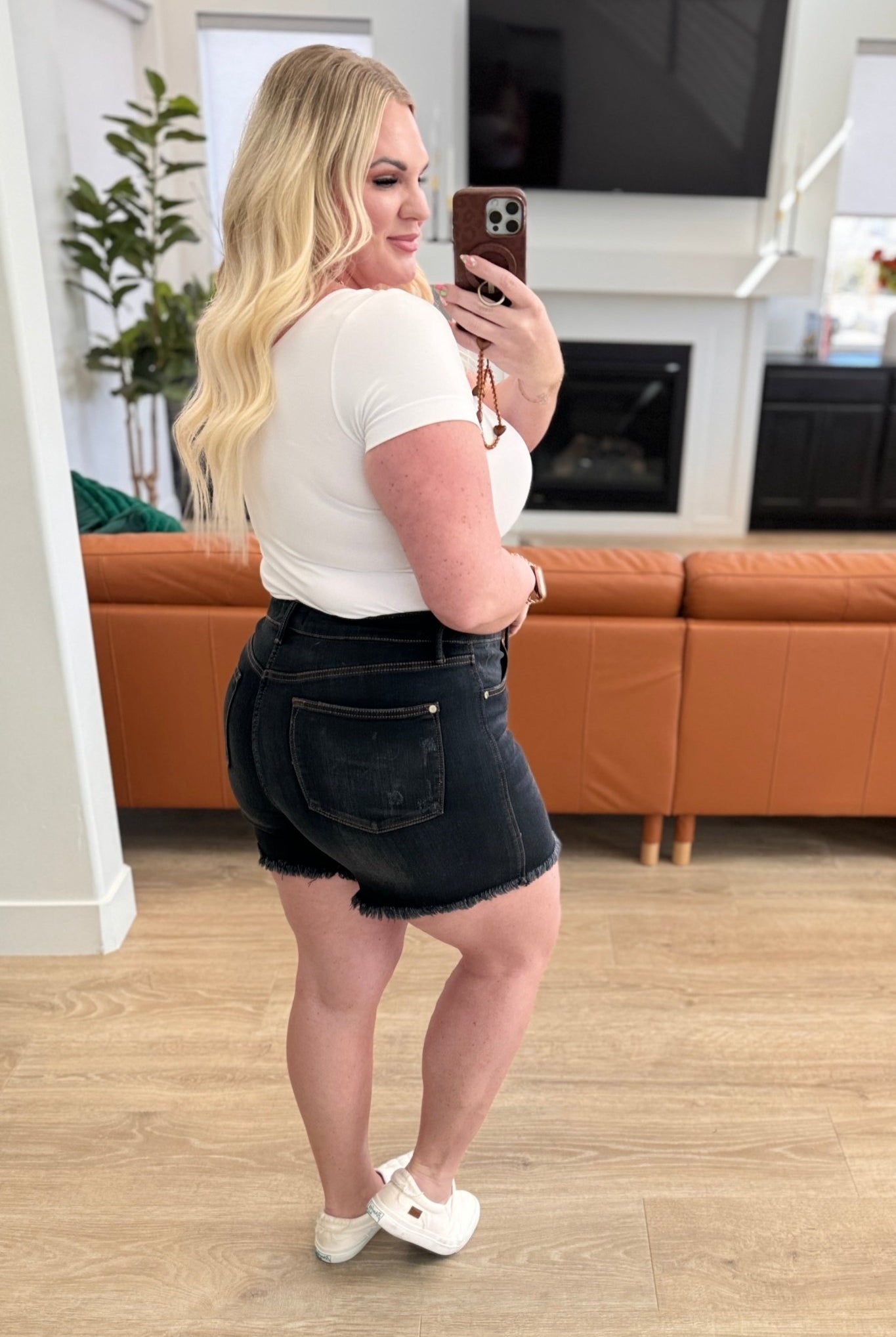 Ember High Rise Control Top Fray Hem Shorts (Online Exclusive) - Uptown Boutique Ramona