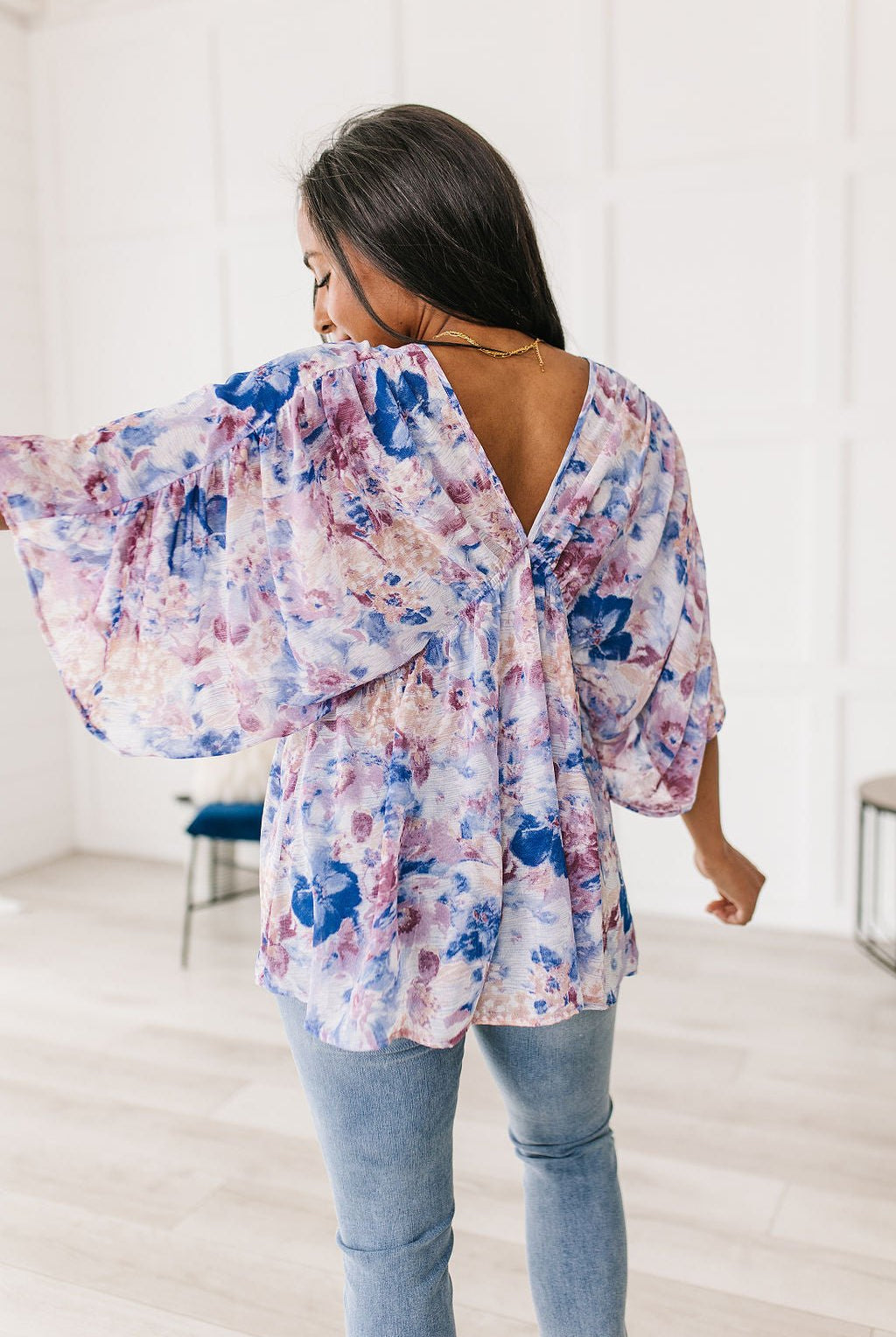 Fabled in Floral Draped Peplum Top in Blue (Online Exclusive) - Uptown Boutique Ramona