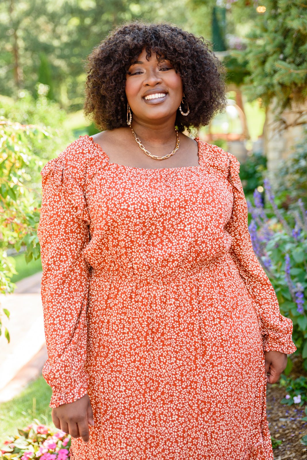 First Kiss Long Sleeve Maxi Dress In Rust (Online Exclusive) - Uptown Boutique Ramona