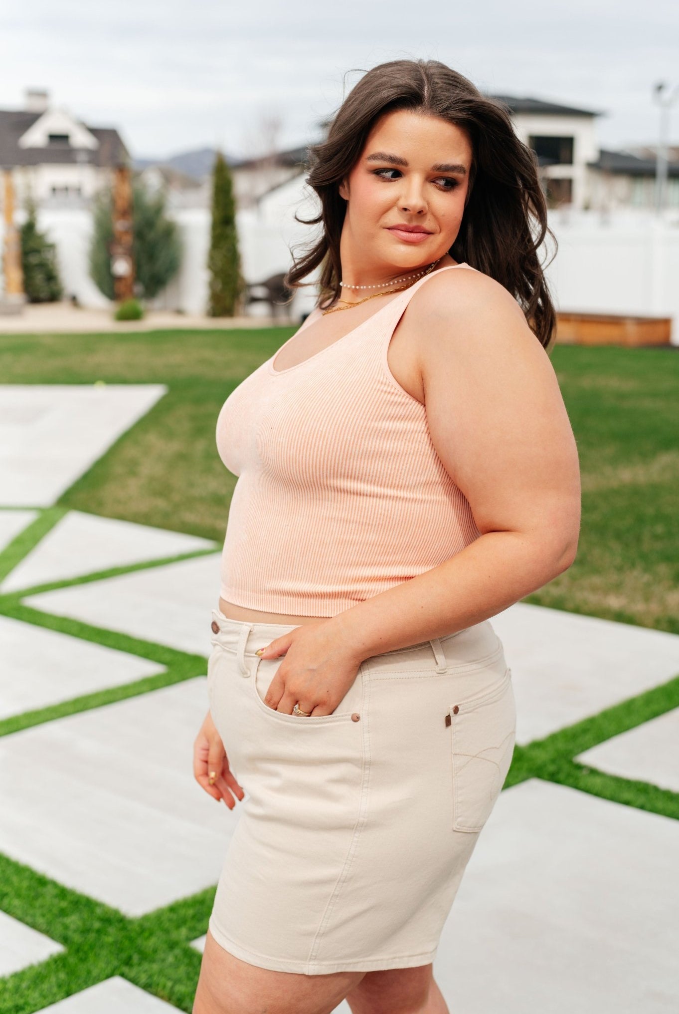Fundamentals Ribbed Seamless Reversible Tank in Peach (Online Exclusive) - Uptown Boutique Ramona