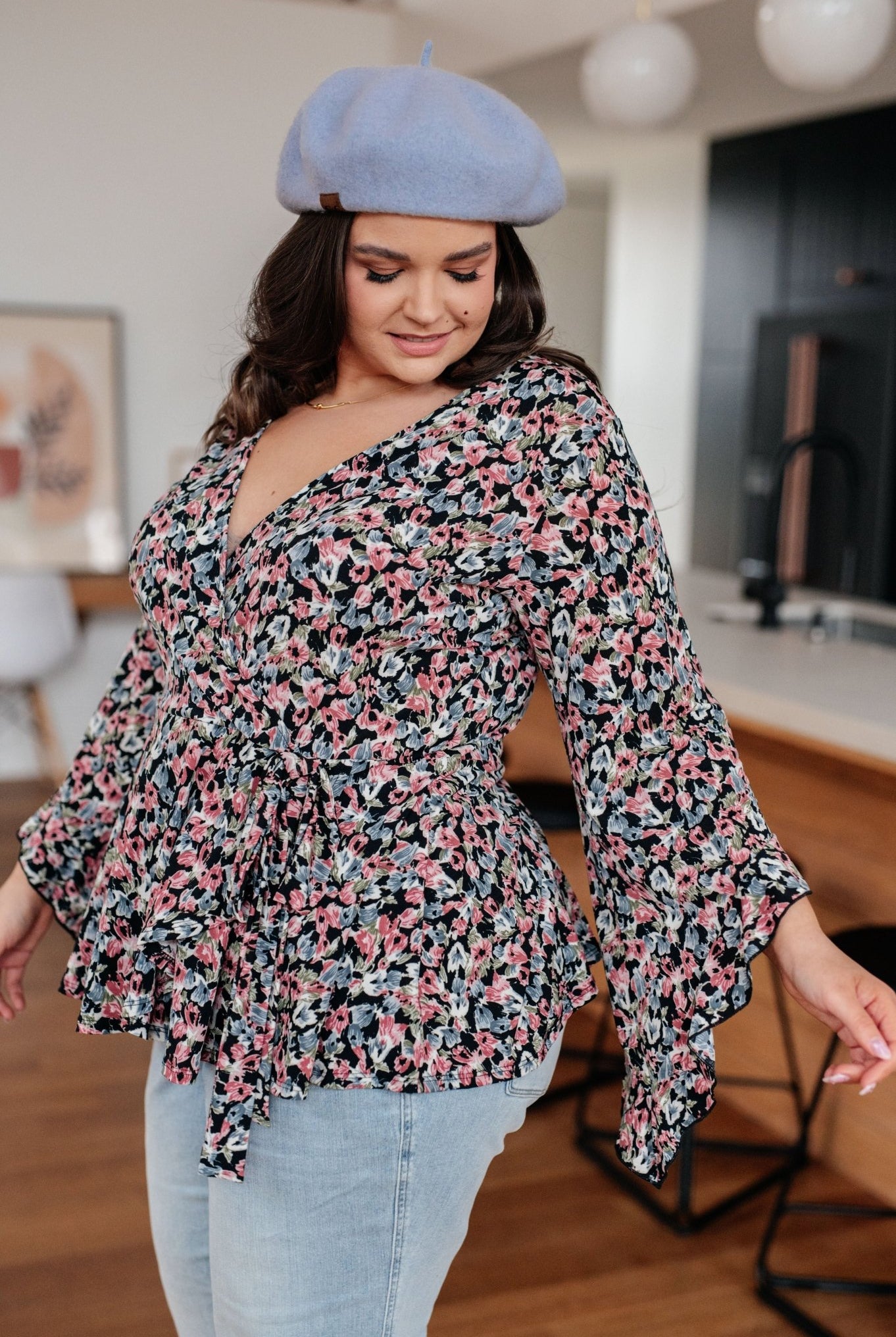 Have It All Angel Sleeve Top in Black Floral (Online Exclusive) - Uptown Boutique Ramona
