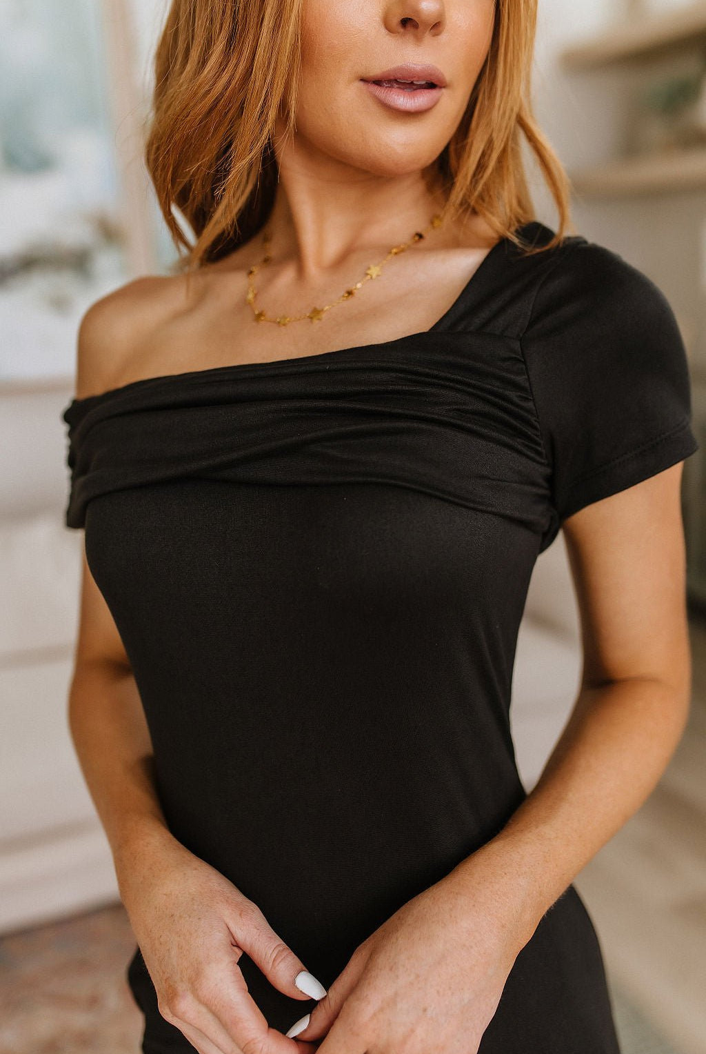 Head Over Heels Asymmetrical Neckline Dress (Online Exclusive) - Uptown Boutique Ramona