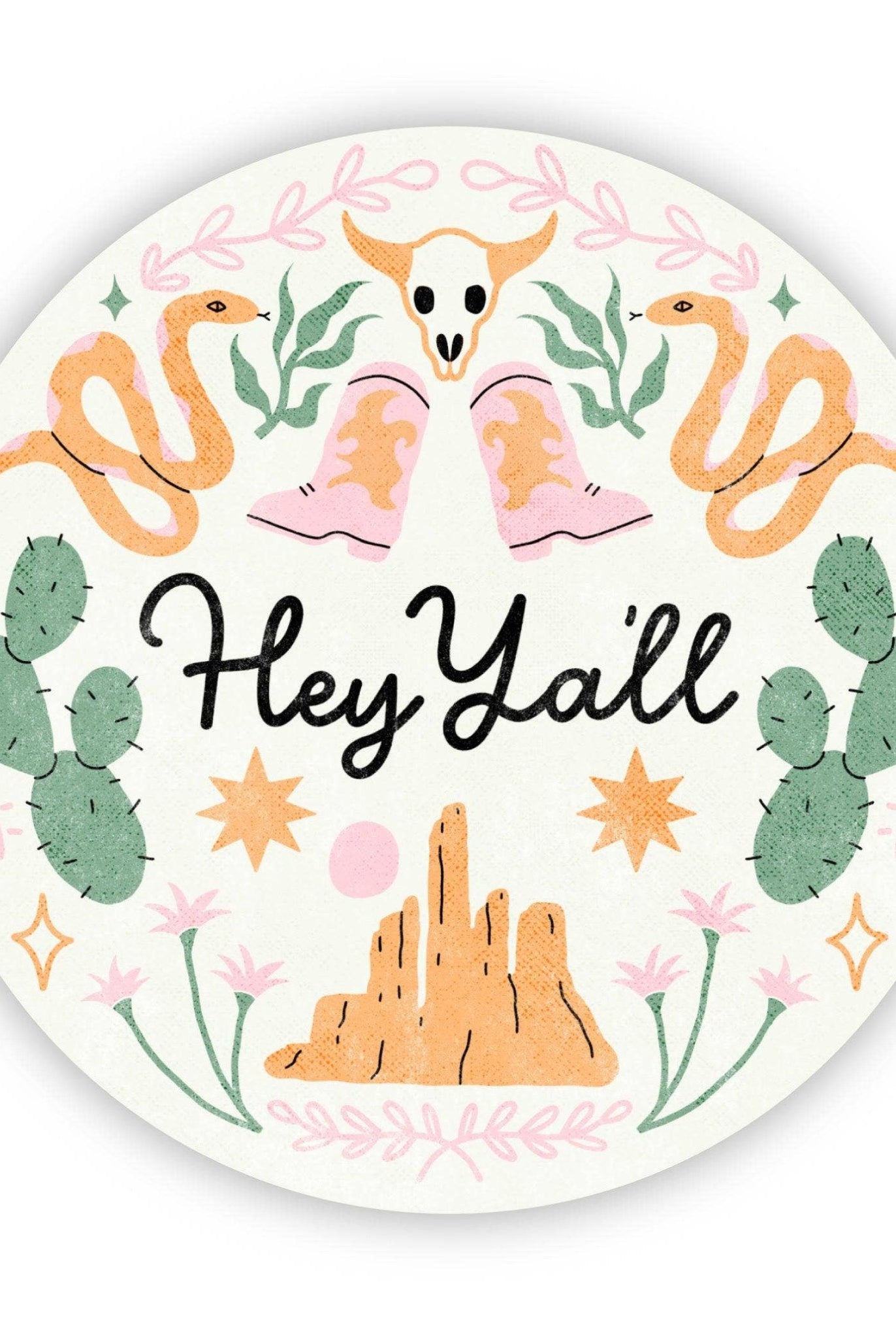 Hey Y'all Western Theme Sticker - Uptown Boutique Ramona