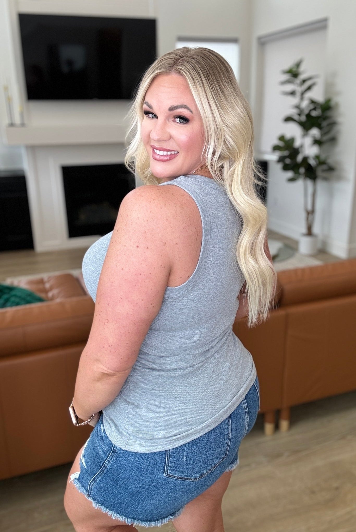 High On Life High Neck Ribbed Tank in Grey (Online Exclusive) - Uptown Boutique Ramona