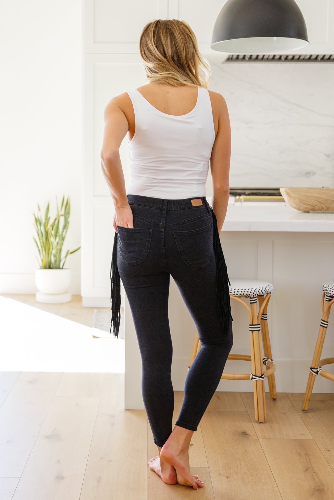 Hilary Side Fringe Skinny Jegging In Black (Online Exclusive) - Uptown Boutique Ramona