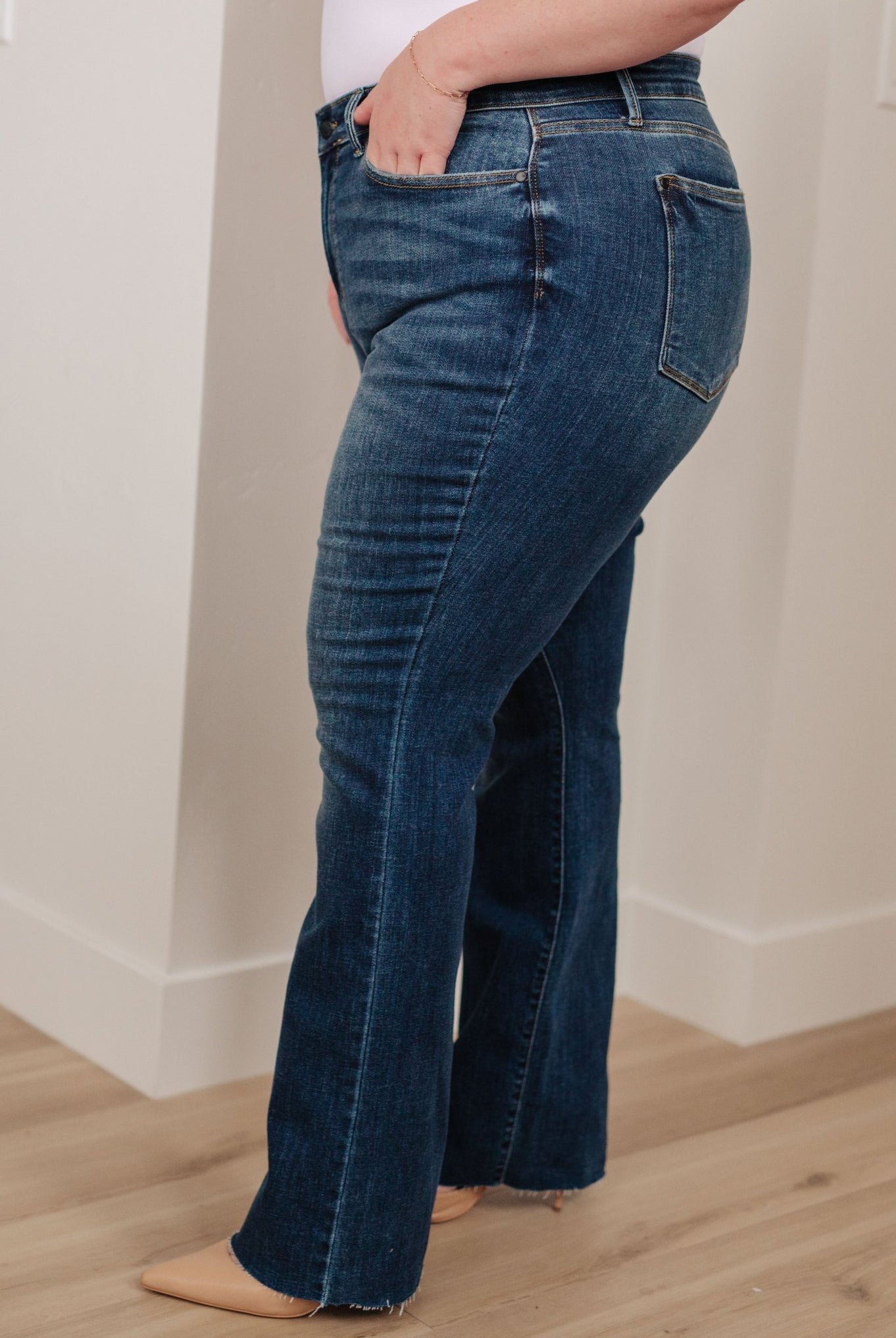 Josephine Mid Rise Raw Hem Bootcut Jeans (Online Exclusive) - Uptown Boutique Ramona