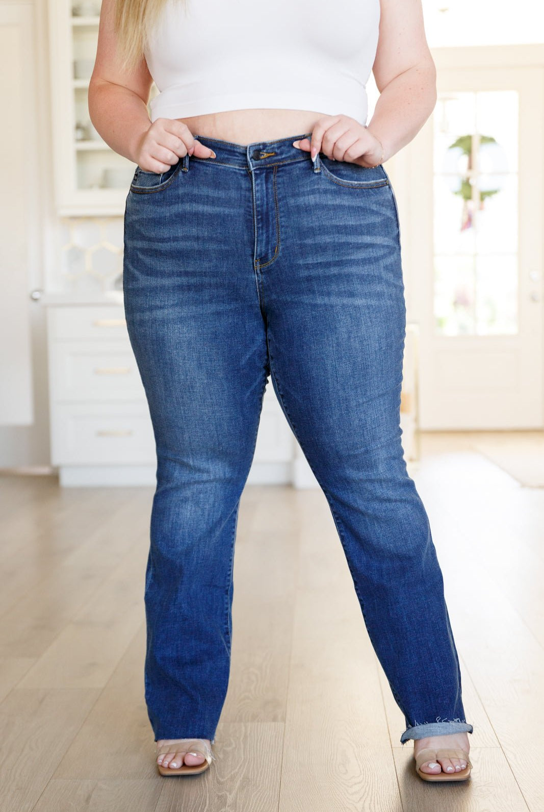 Josephine Mid Rise Raw Hem Bootcut Jeans (Online Exclusive) - Uptown Boutique Ramona