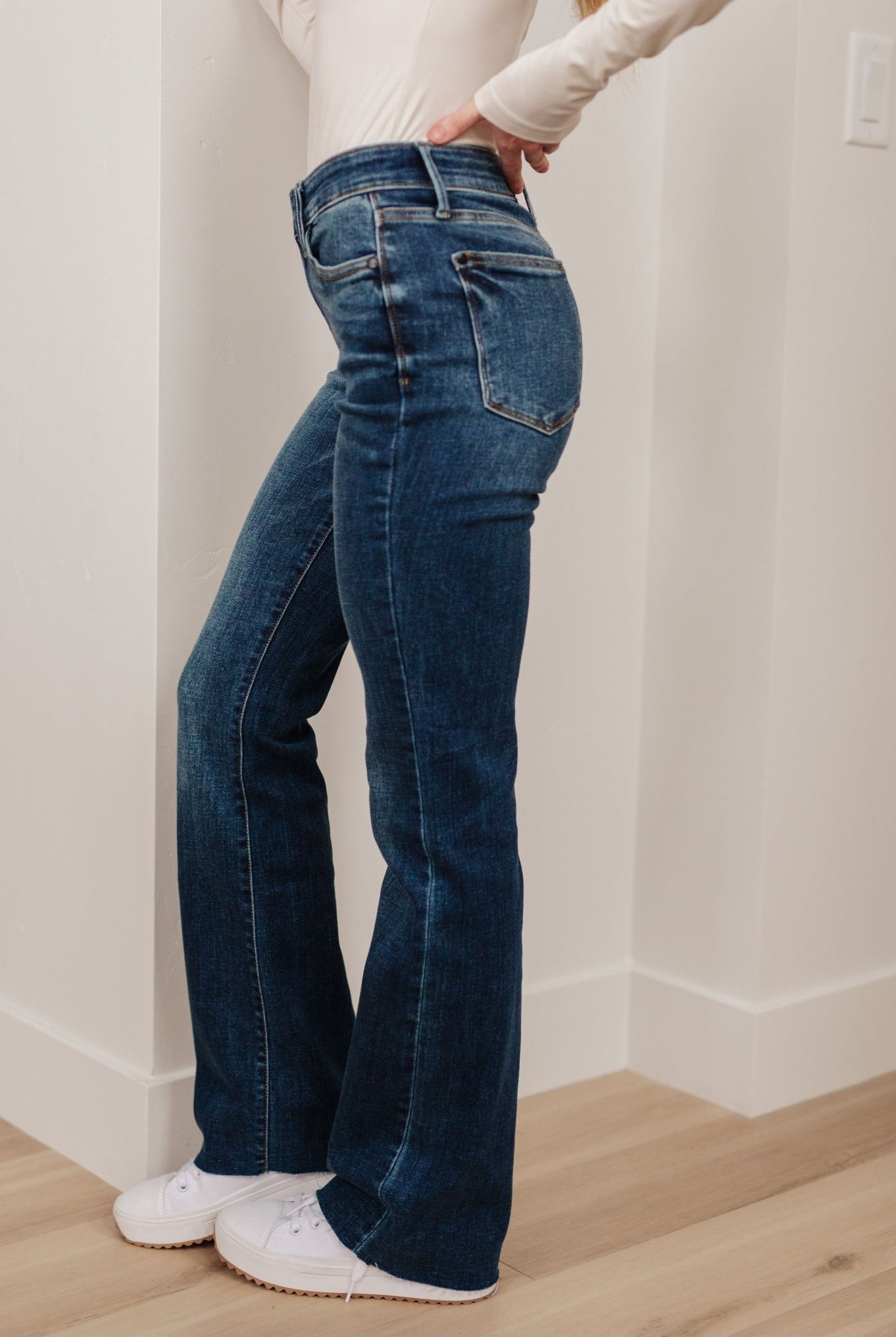 Josephine Mid Rise Raw Hem Bootcut Jeans (Online Exclusive) - Uptown Boutique Ramona