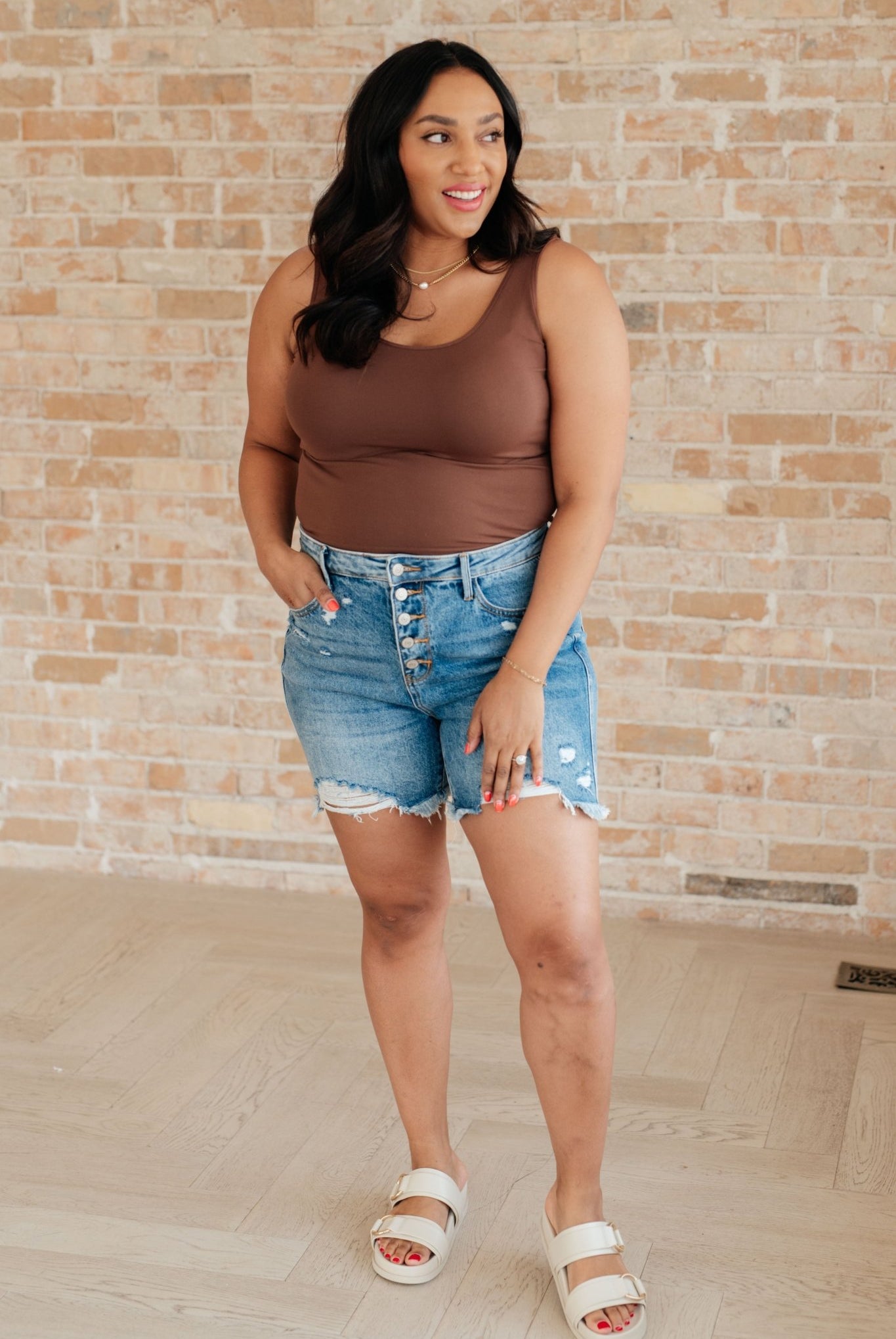 Kara High Rise Rigid Magic Button Fly Cutoff Shorts (Online Exclusive) - Uptown Boutique Ramona