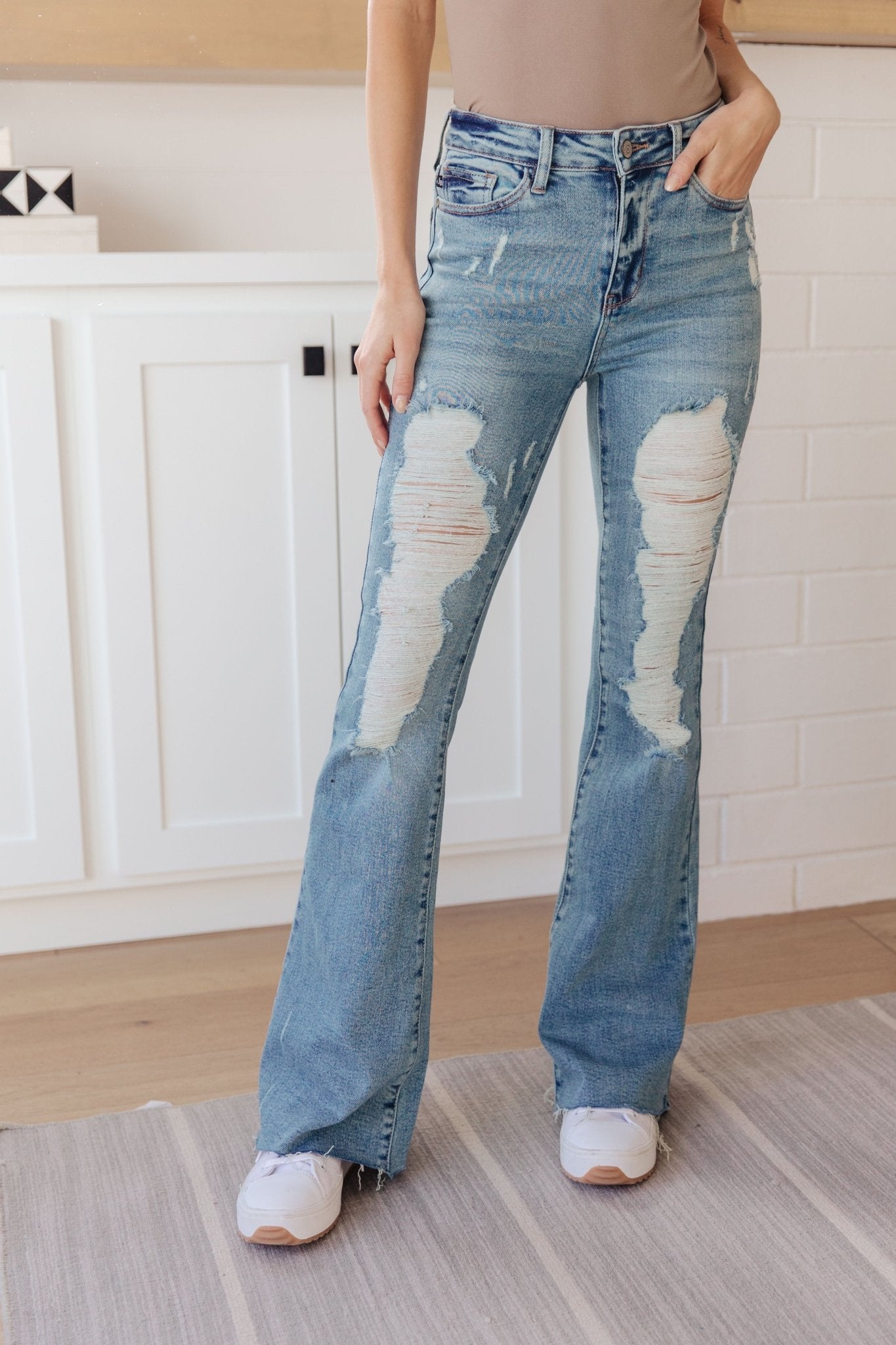 Kiana High Rise Heavy Destroy Flare (Online Exclusive) - Uptown Boutique Ramona