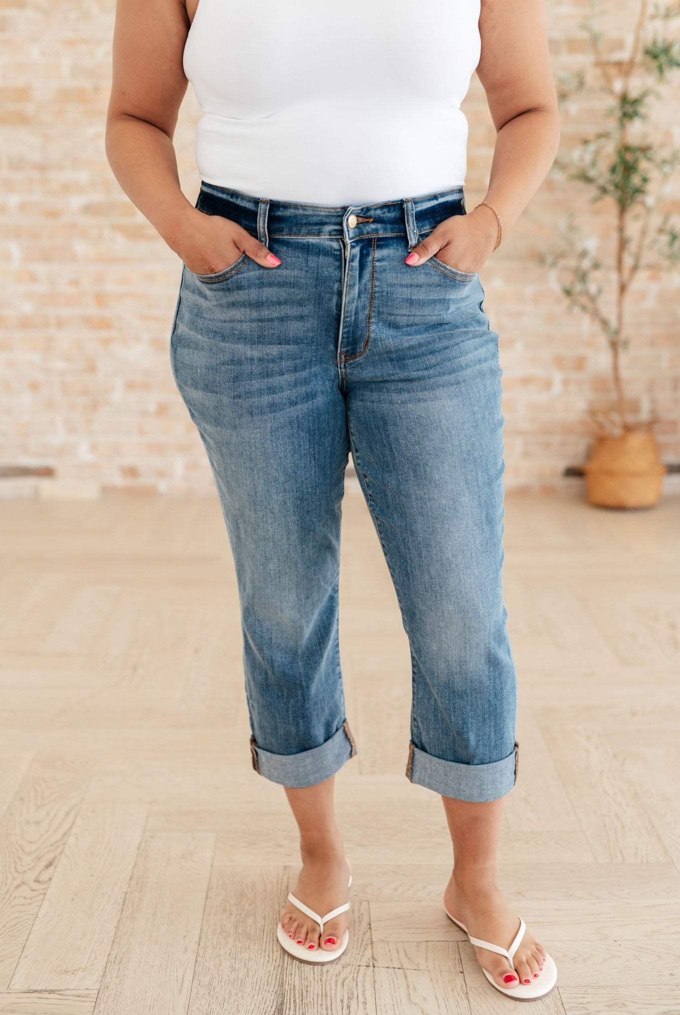 Laura Mid Rise Cuffed Skinny Capri Jeans (Online Exclusive) - Uptown Boutique Ramona