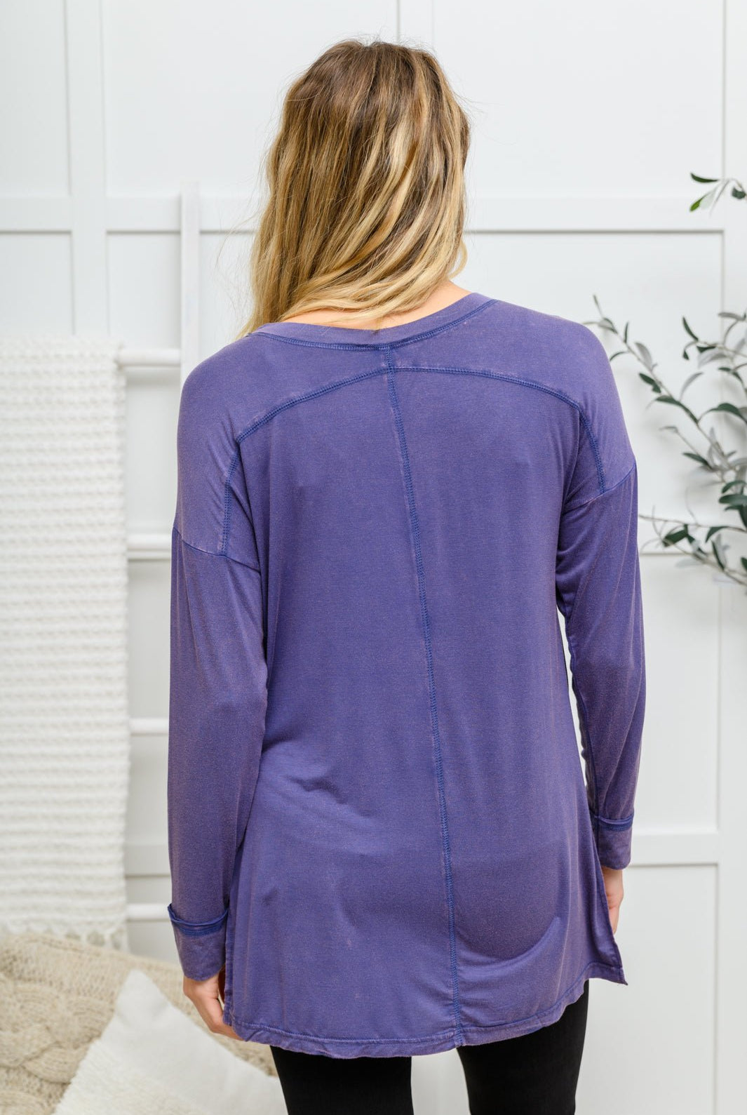 Long Sleeve Knit Top With Pocket In Denim Blue (Online Exclusive) - Uptown Boutique Ramona