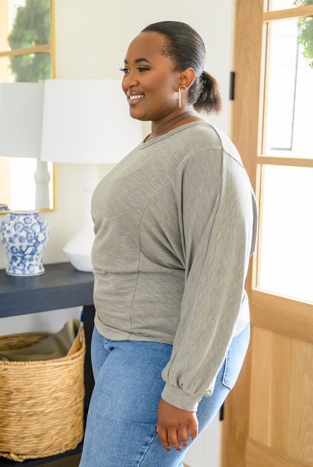 Long Sleeve Solid Knit Open Back Top In Olive (Online Exclusive) - Uptown Boutique Ramona