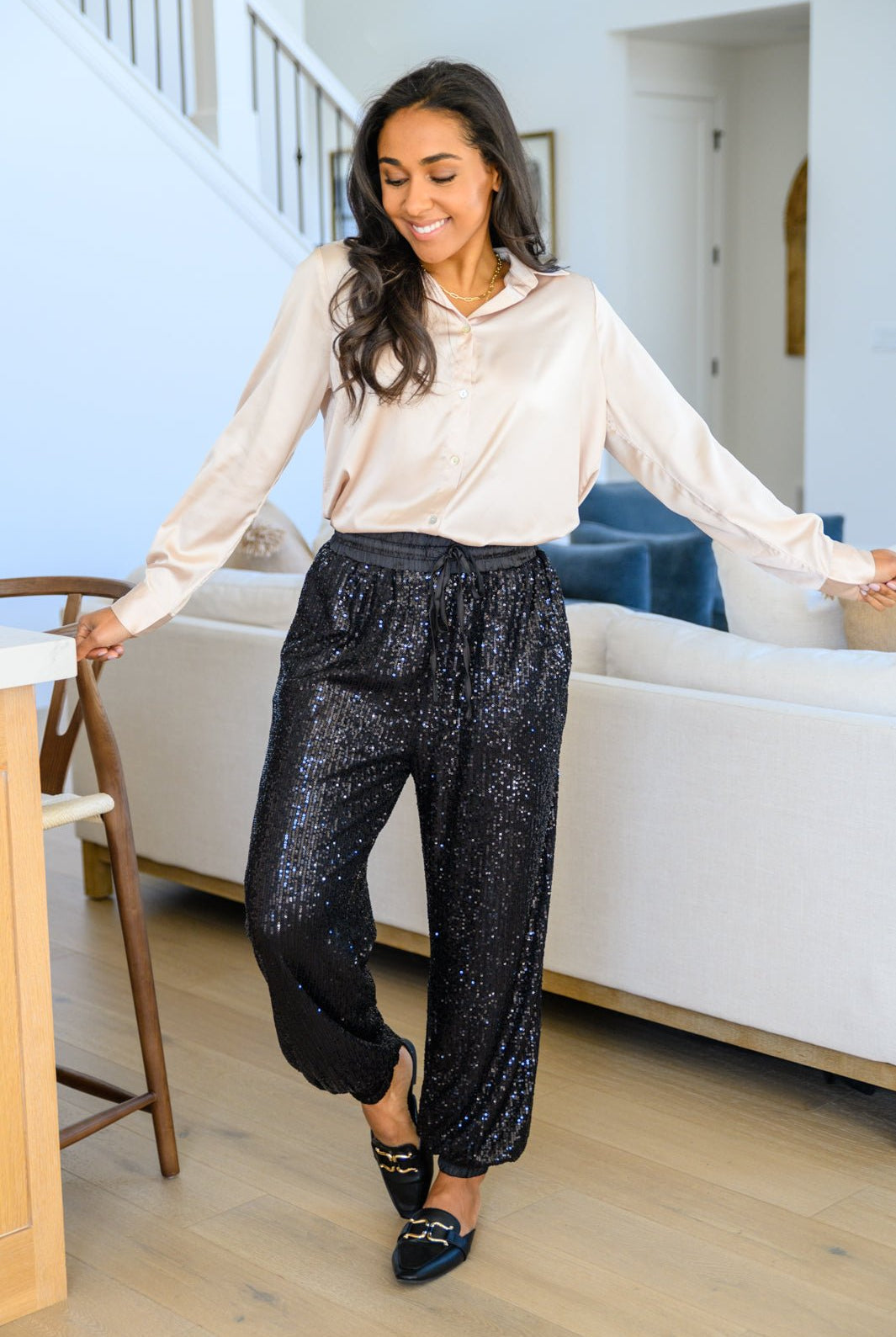 Loved For Years Satin Button Up In Beige (Online Exclusive) - Uptown Boutique Ramona