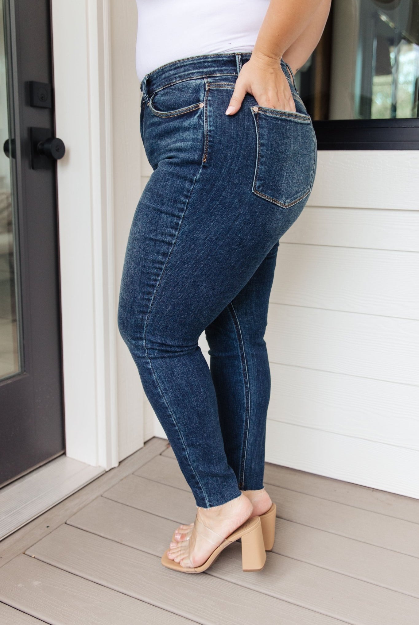 Lydia Mid Rise Vintage Raw Hem Skinny Jeans (Online Exclusive) - Uptown Boutique Ramona