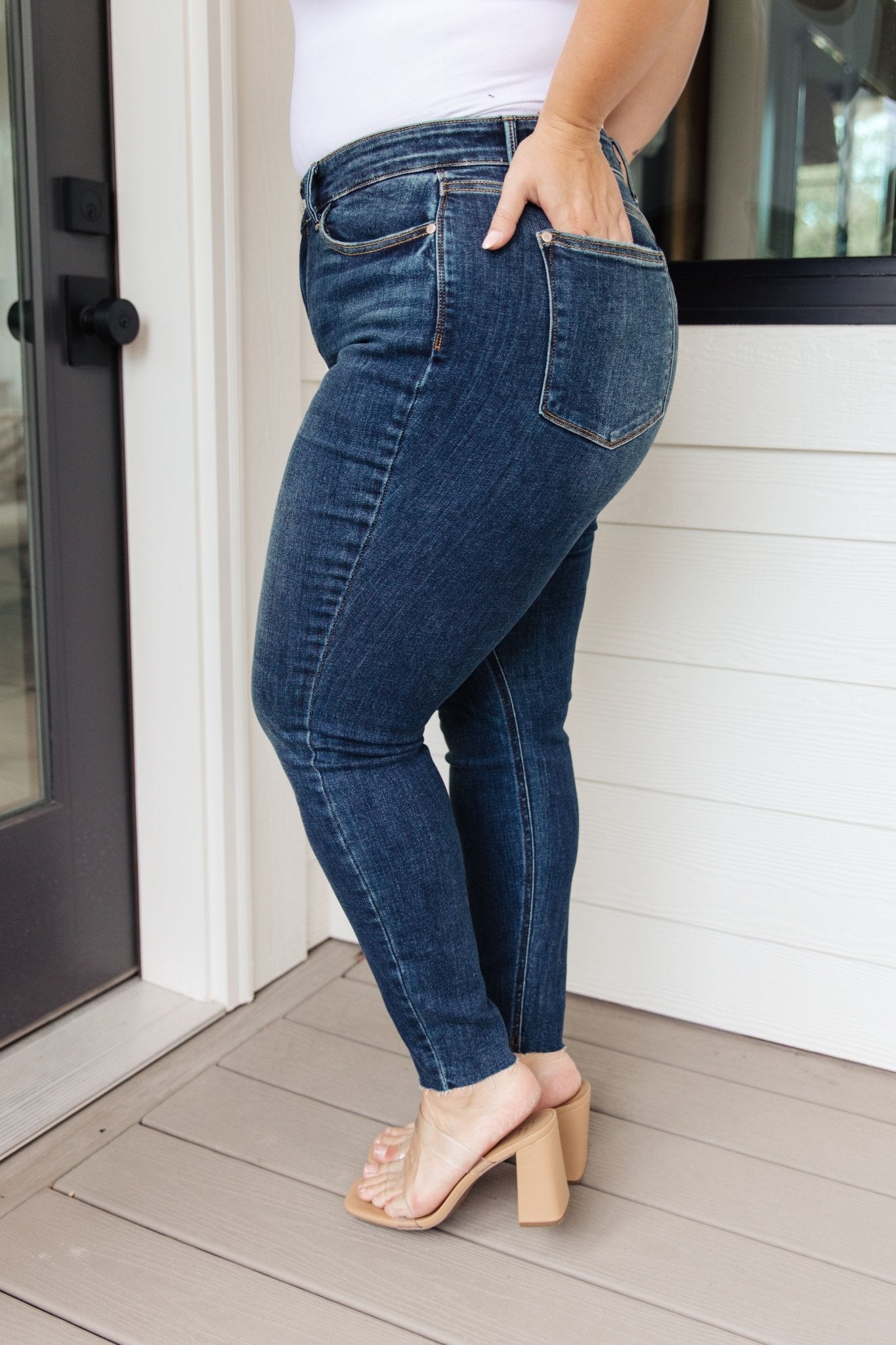 Lydia Mid Rise Vintage Raw Hem Skinny Jeans (Online Exclusive) - Uptown Boutique Ramona