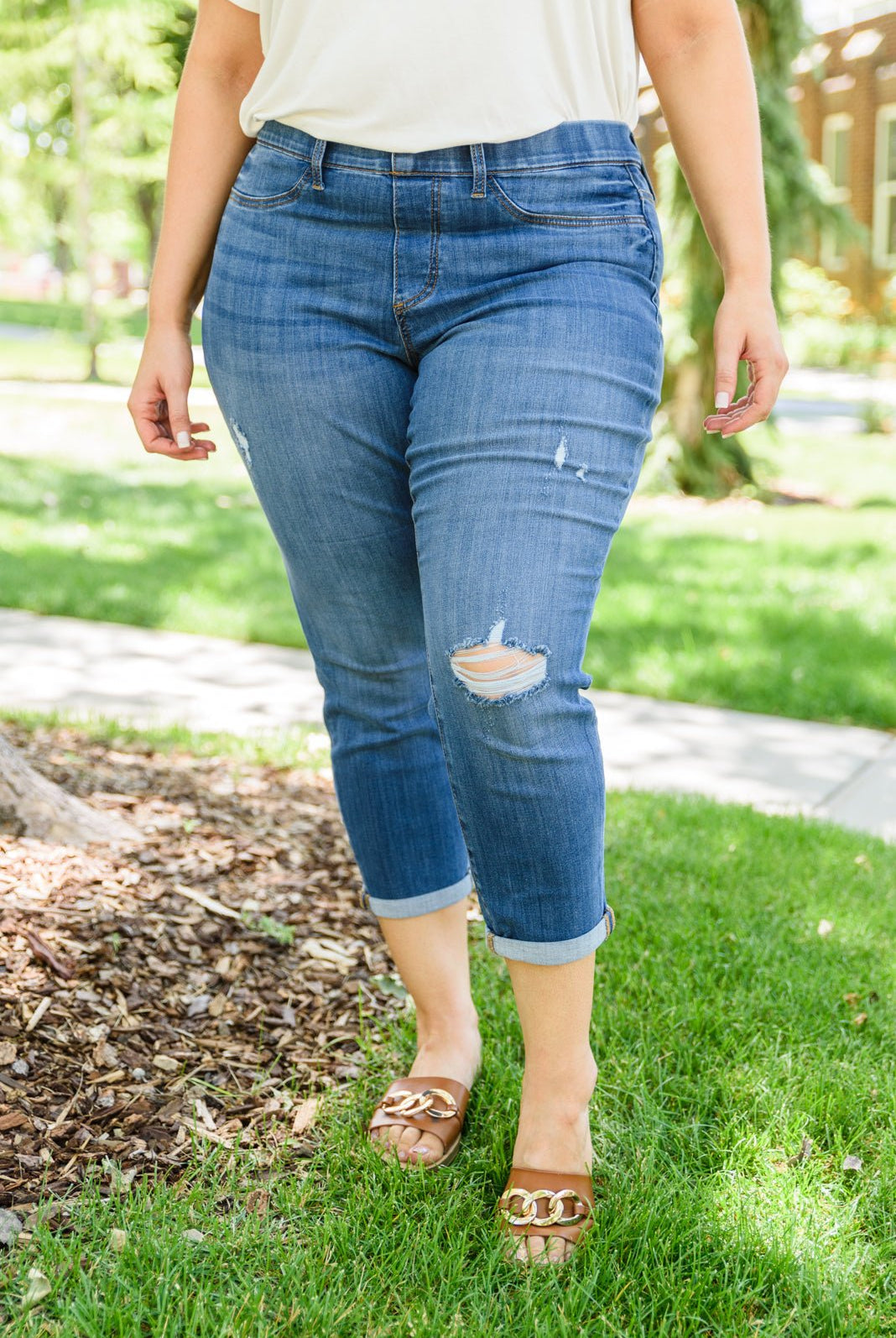 Nikki Mid - Rise Destroyed Boyfriend Jeggings (Online Exclusive) - Uptown Boutique Ramona