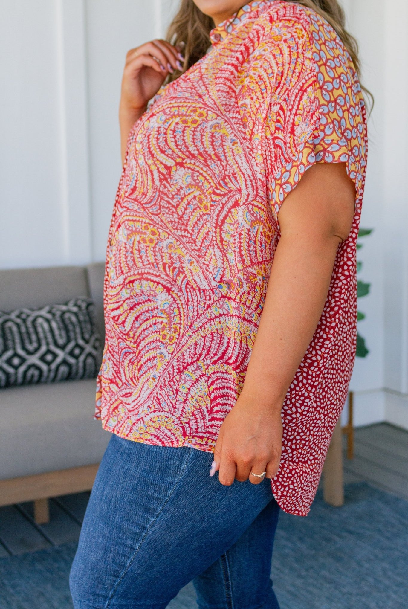 No Competition Mixed Print Button Down (Online Exclusive) - Uptown Boutique Ramona