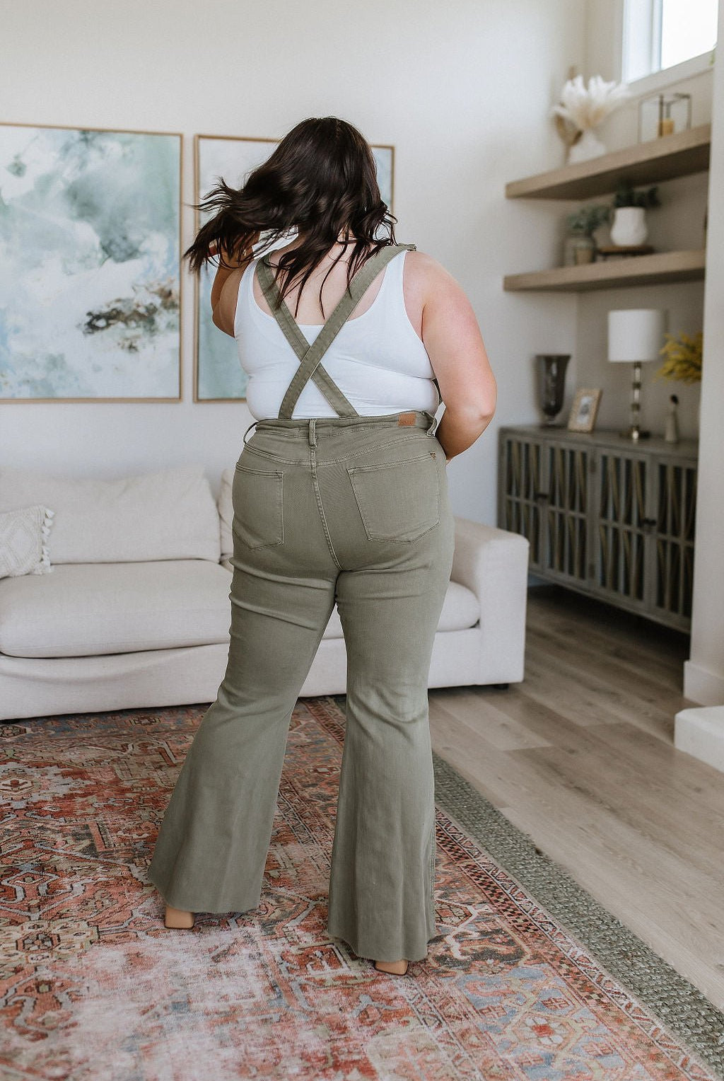 Olivia Control Top Release Hem Overalls in Olive (Online Exclusive) - Uptown Boutique Ramona
