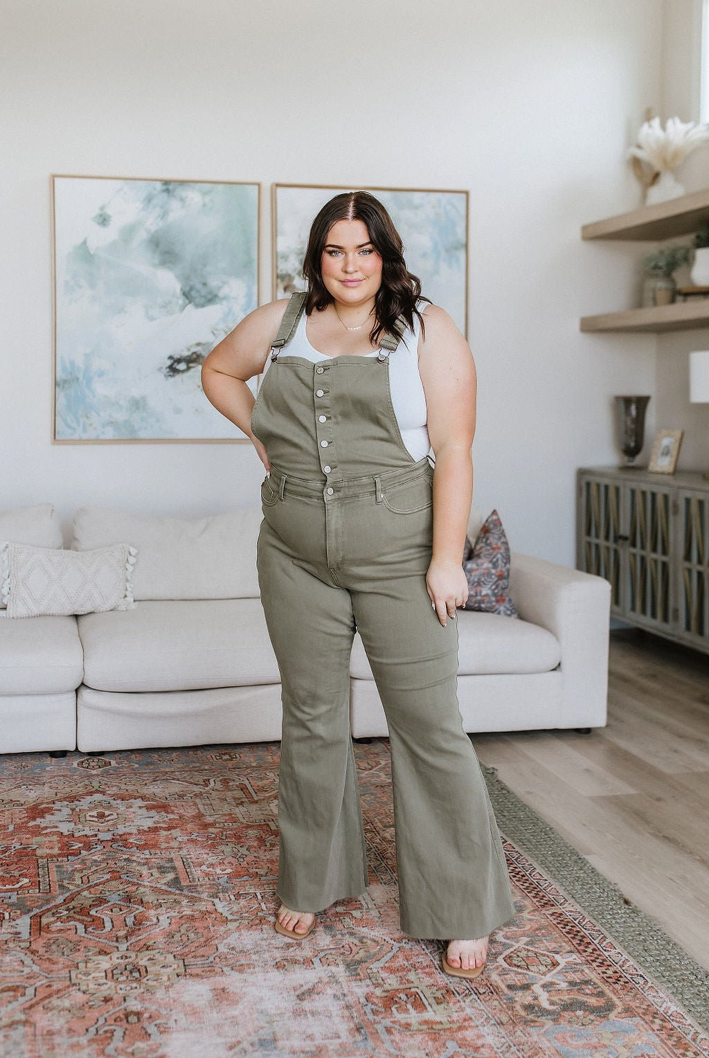 Olivia Control Top Release Hem Overalls in Olive (Online Exclusive) - Uptown Boutique Ramona