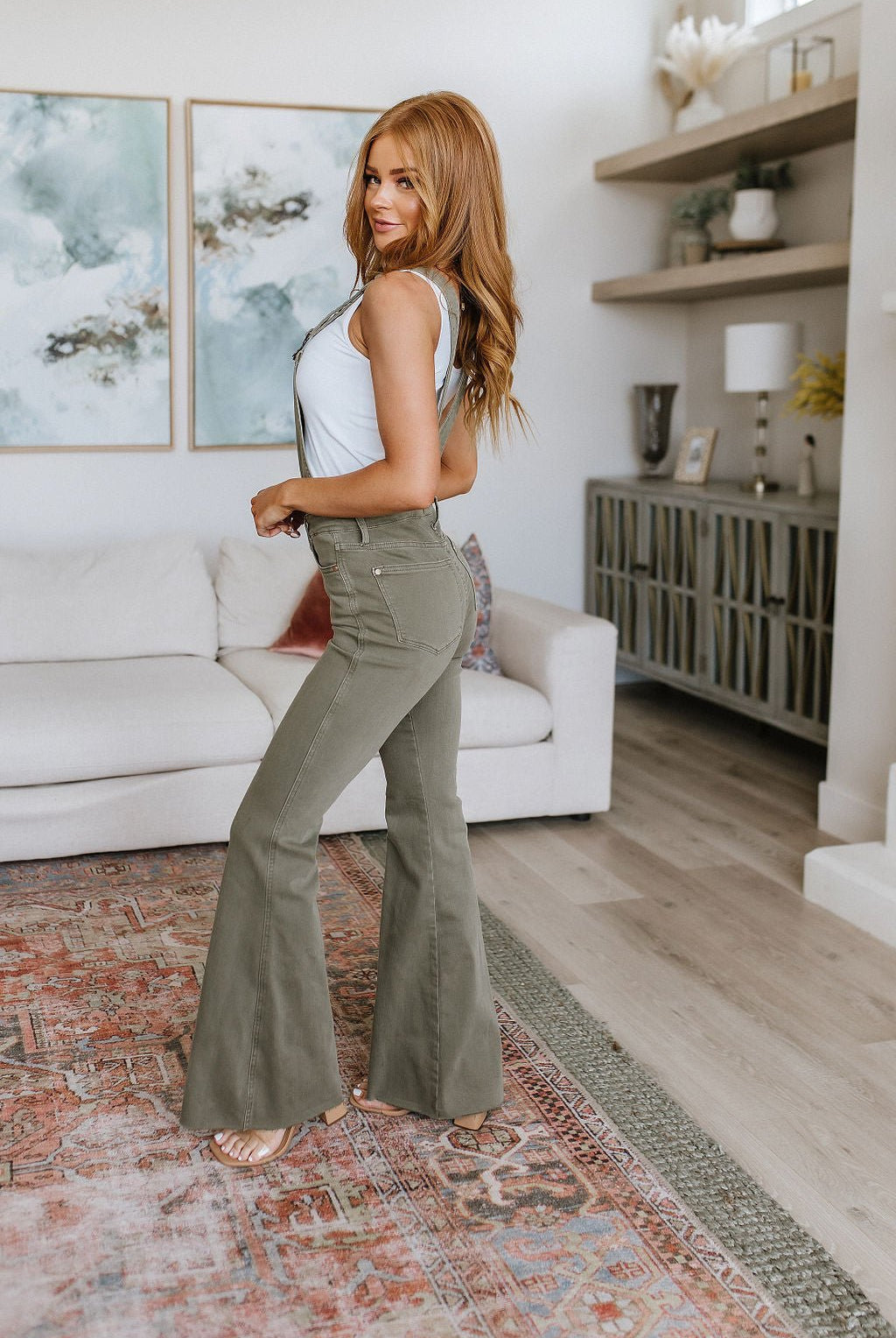Olivia Control Top Release Hem Overalls in Olive (Online Exclusive) - Uptown Boutique Ramona