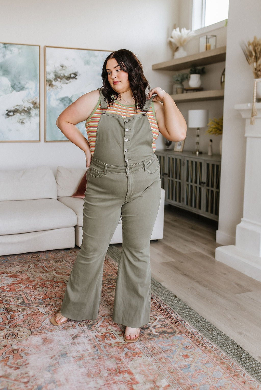 Olivia Control Top Release Hem Overalls in Olive (Online Exclusive) - Uptown Boutique Ramona