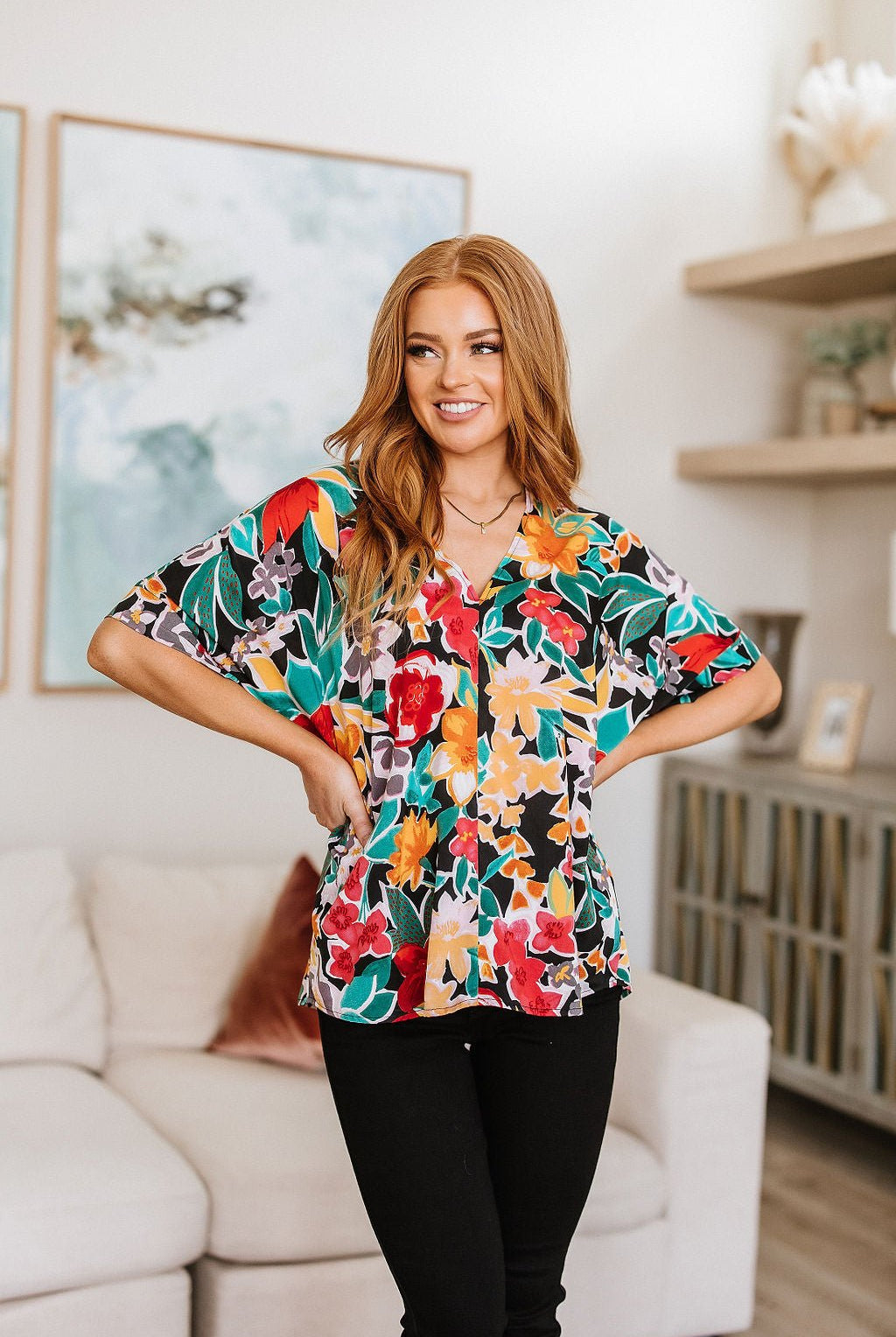 Pretty in Paradise Floral Blouse (Online Exclusive) - Uptown Boutique Ramona