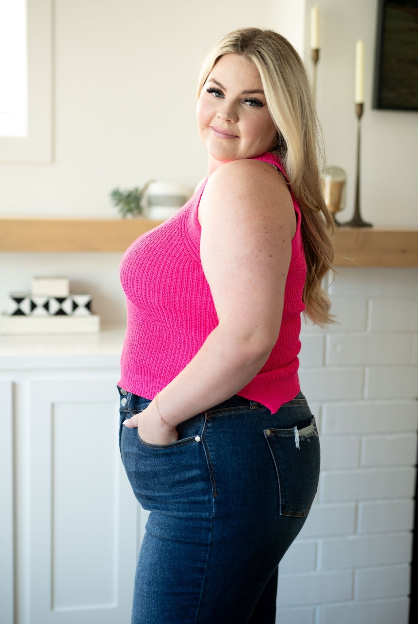 Previous Engagement Halter Neck Sweater Tank in Pink (Online Exclusive) - Uptown Boutique Ramona